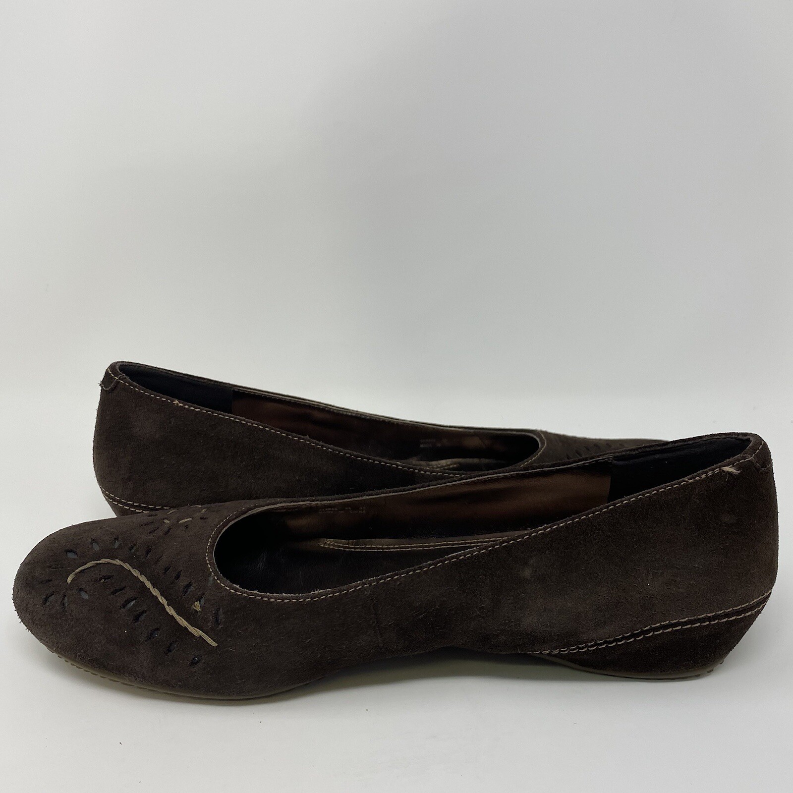 ECCO Brown Suede Stitched Embroidered Comfort Ballet Flats EUR 42