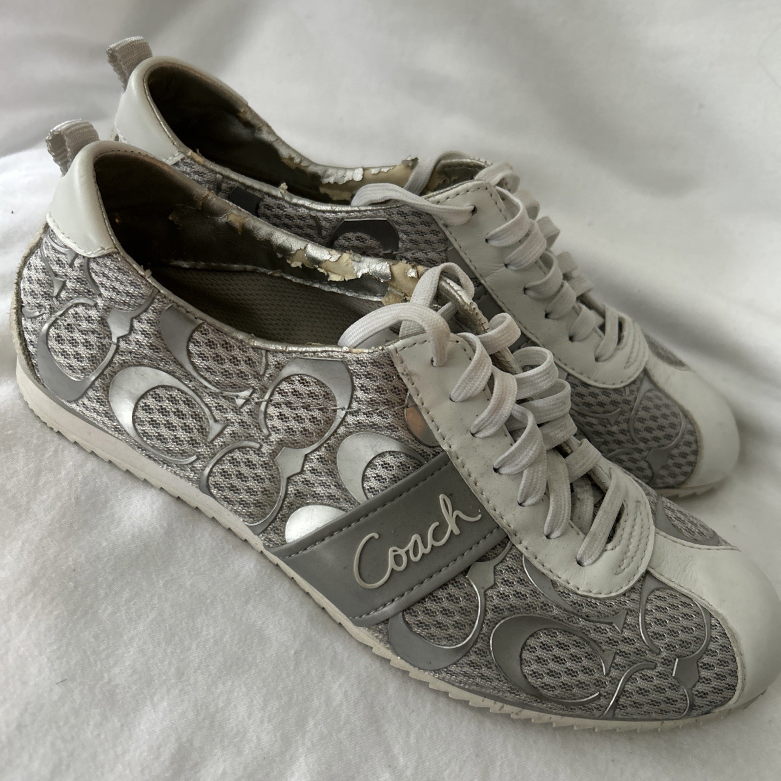 Coach VTG Y2K Women’s Baylee Signature Silver Sneakers 8.5