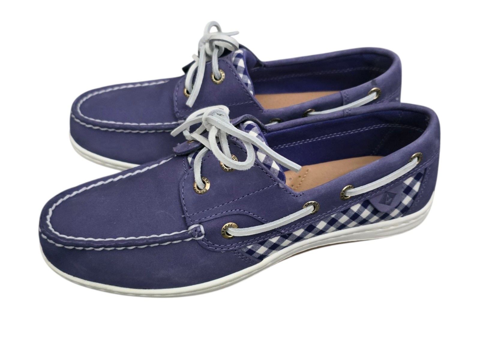 Sperry Koifish Gingham Womens 2 Eye Boat Shoes Size 6.5 W Purple New READ
