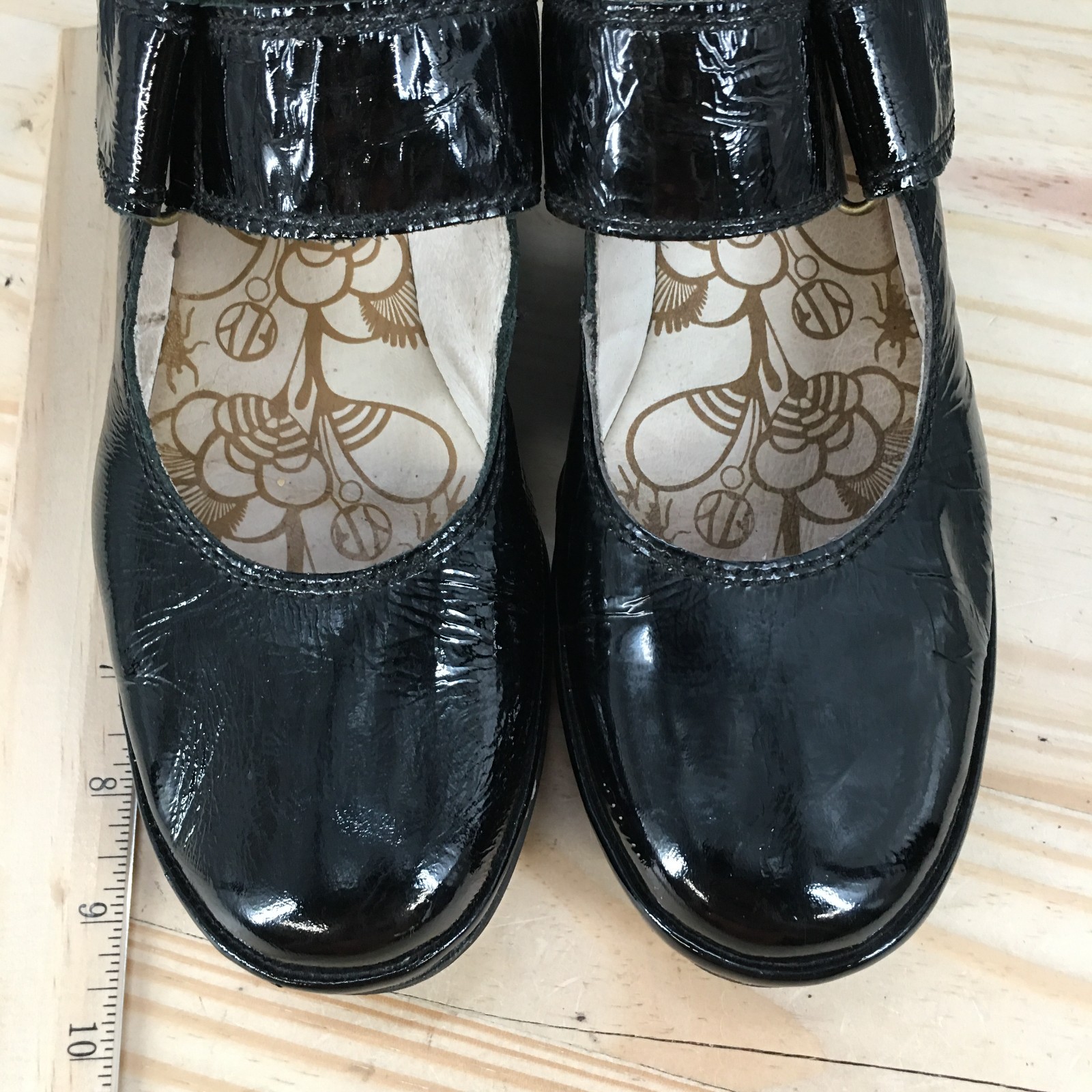 Fly London Yaya Mary Jane Wedge Shoes Womens 38 Black Patent Leather Casual