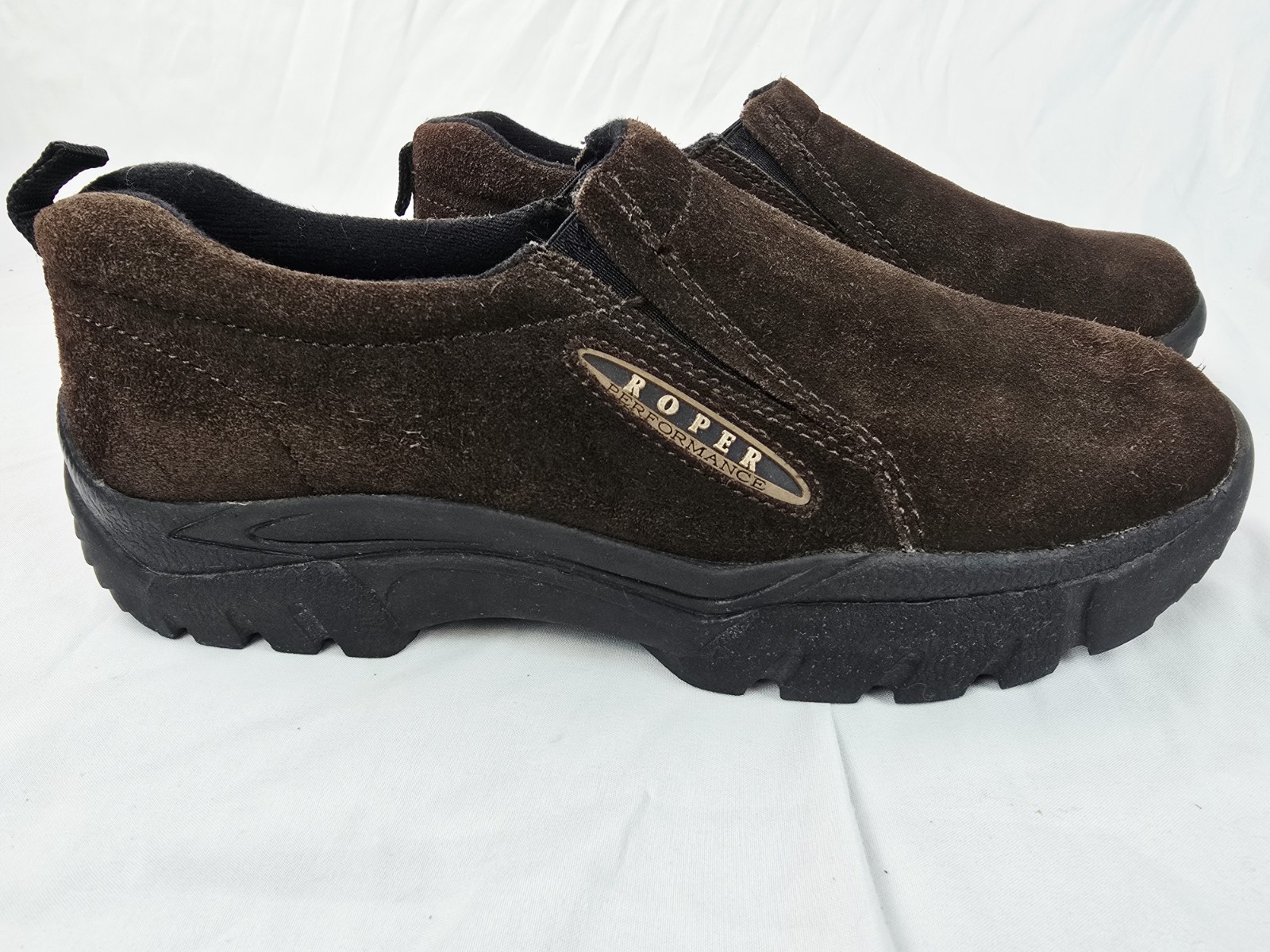 Roper Performance Womens 8.5 Brown Leather Western Slip On Shoes