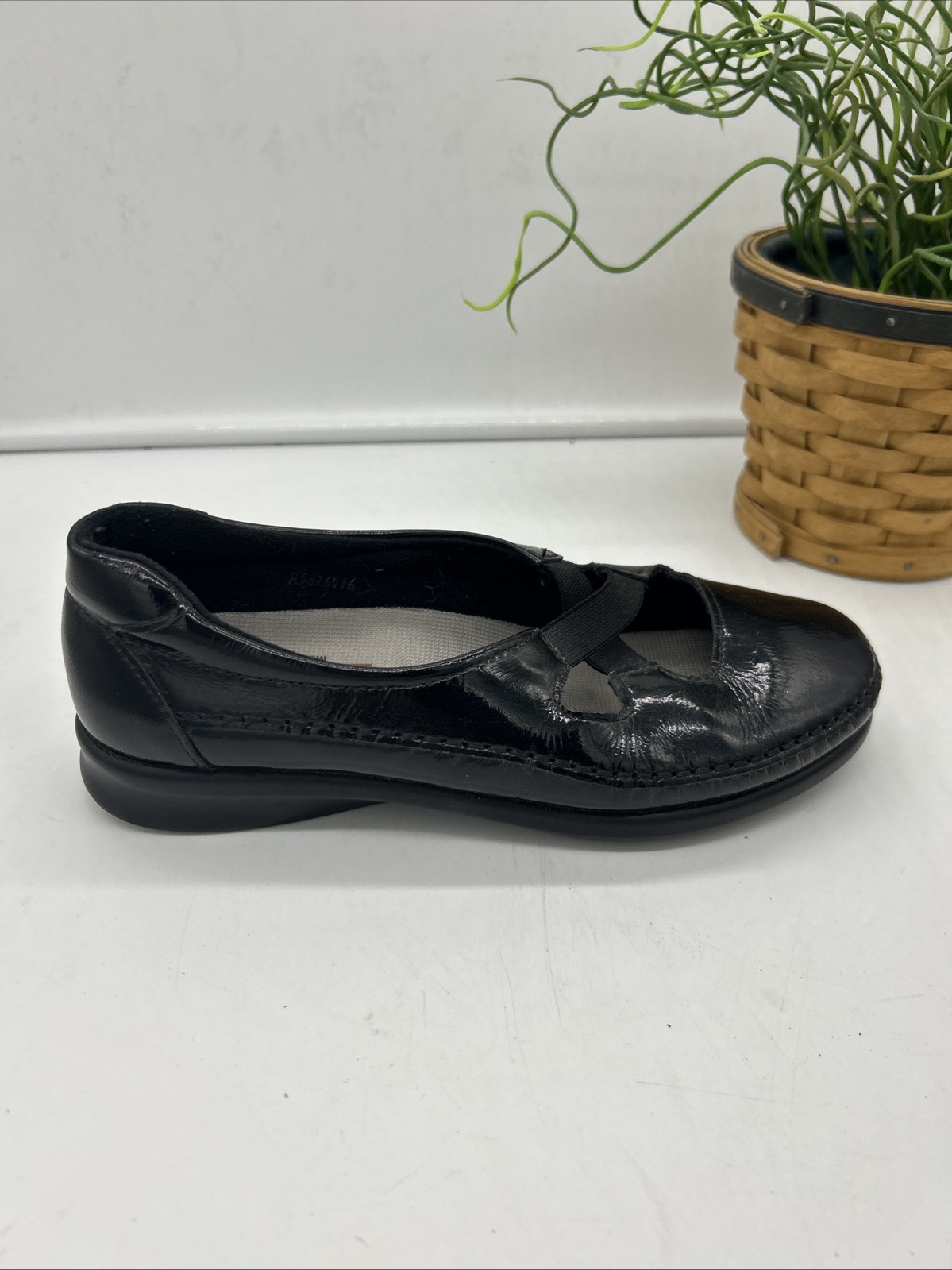 SAS Comfort Tripad Black Patent Leather Low Slip On, Crissy Women’s Size 7