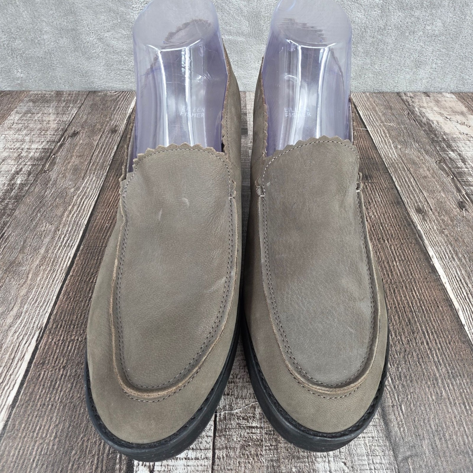 Eileen Fisher Harria Platform Loafers 11 Slate Grey Tumbled Nubuck Leather Chic