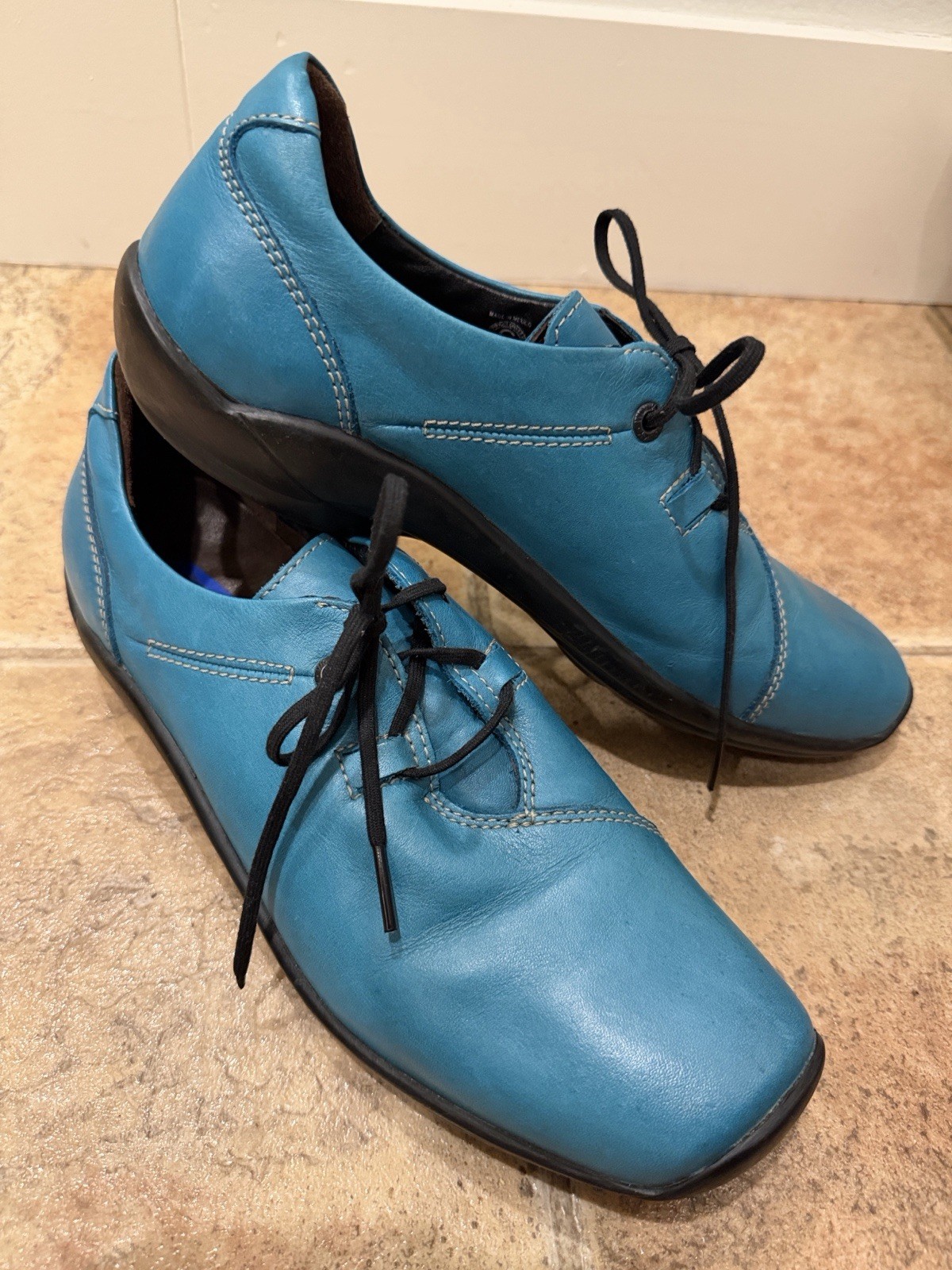 Wolky Rosa Leather Shoes Comfort Oxfords Peacock Teal blue Women Sz 42 11 EUC