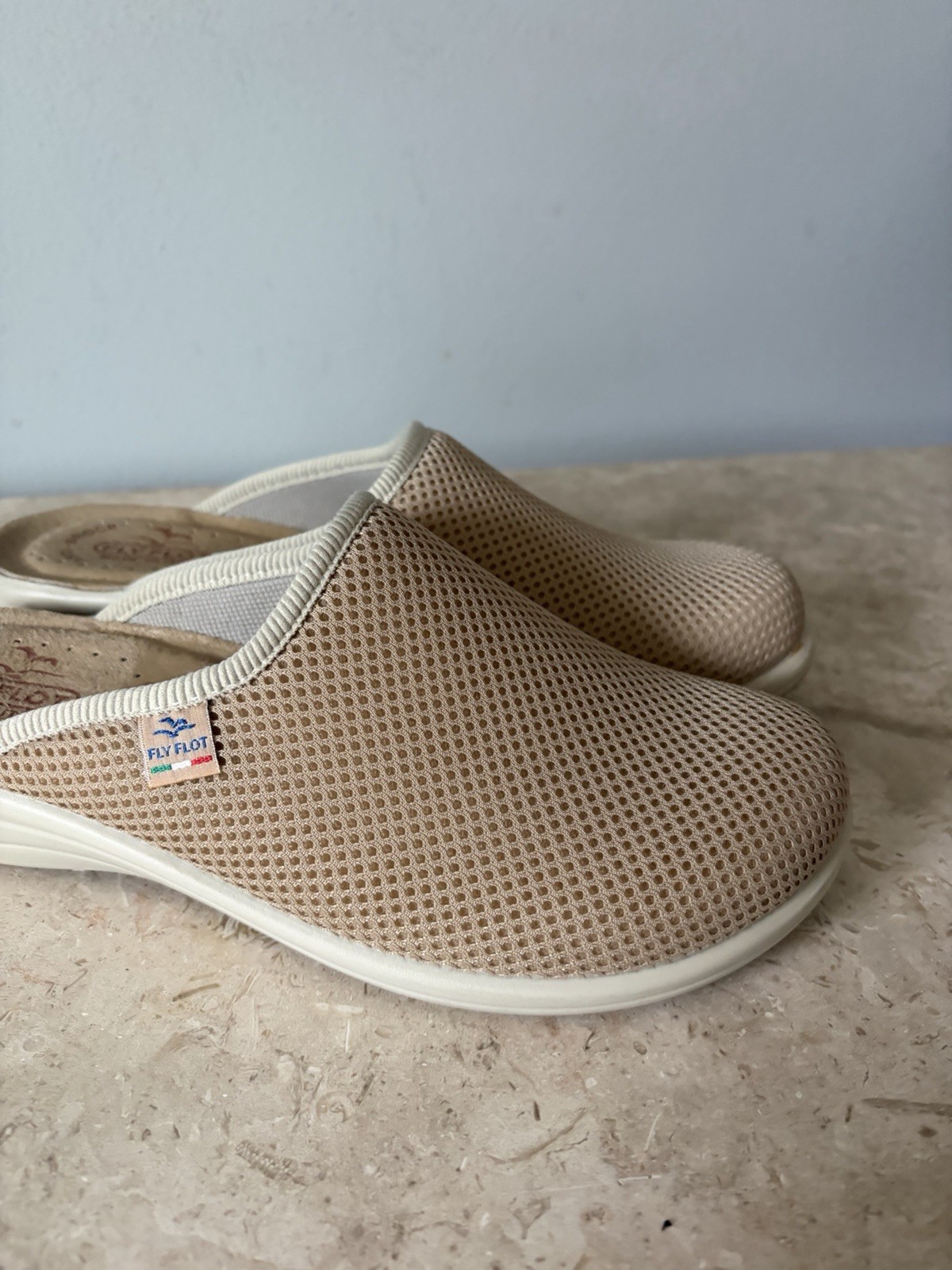 Fly Flot Clogs Women’s 40 US 9 Beige Mesh Anti-Shock Anatomic Mules Italy Made