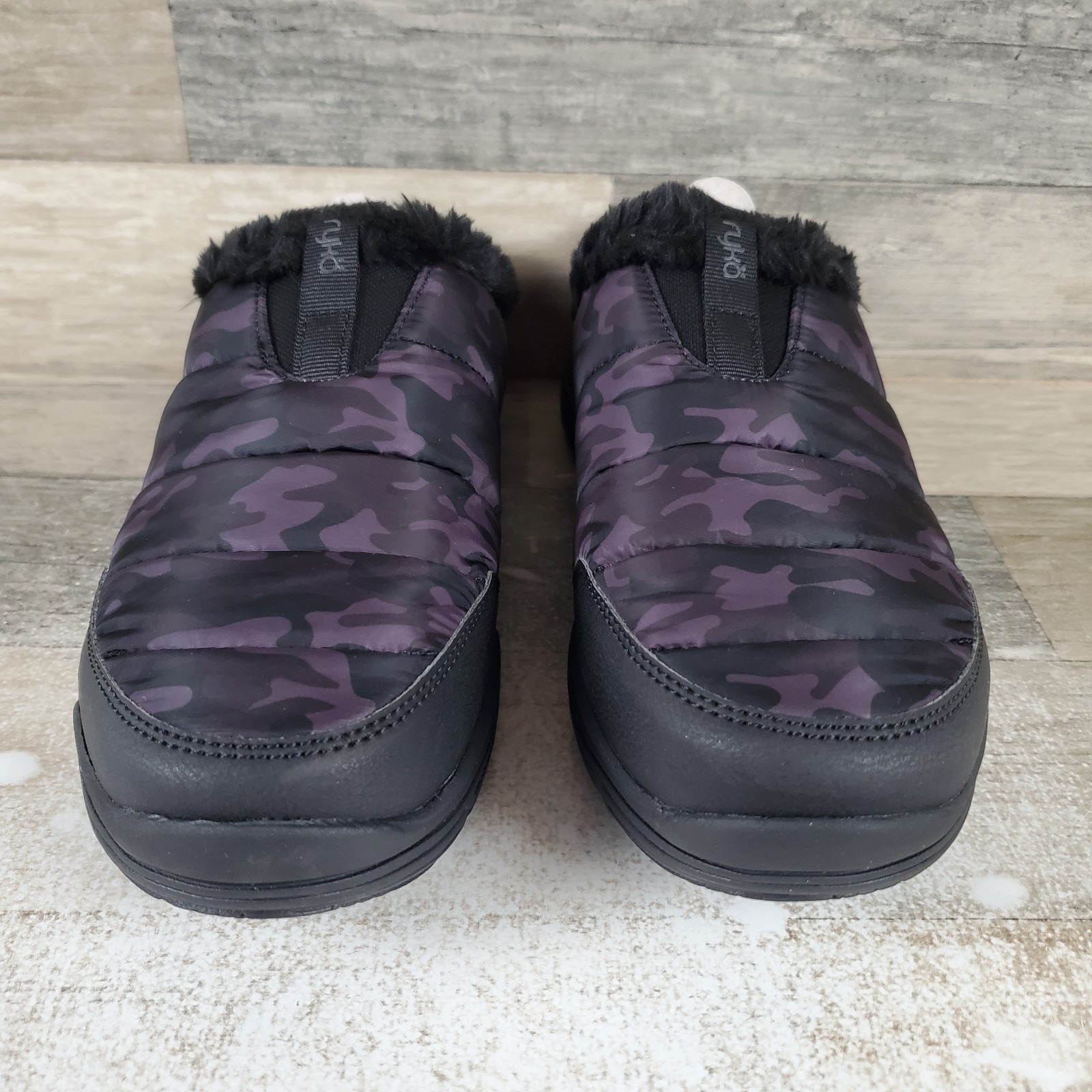 Ryka Anise Womens Loafer Sz 9 M Black Bean Camo Faux Fur Lined Comfort Slip On