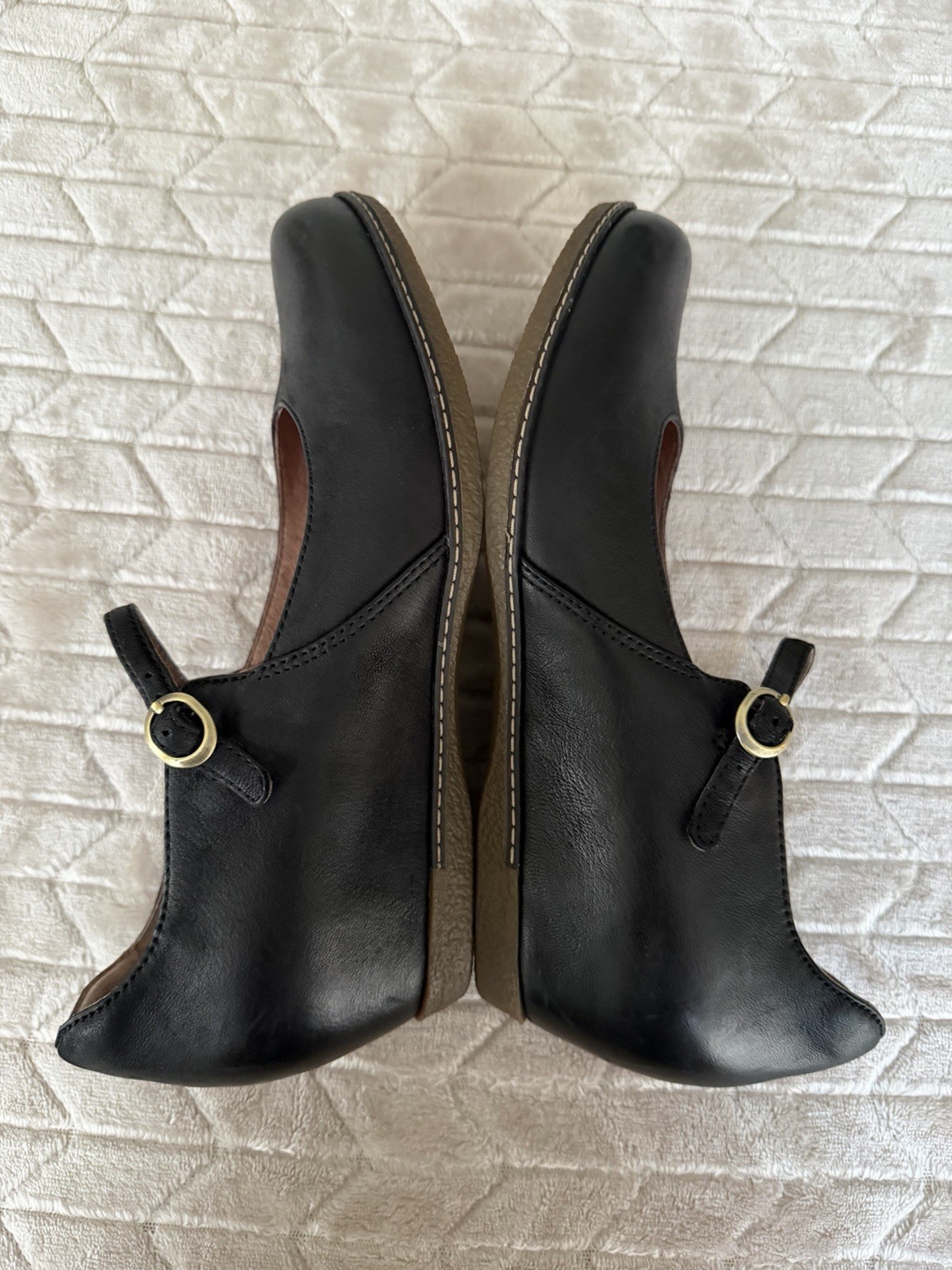Dansko Black Loralie Leather Mary Jane Hidden Wedge Shoe Women 39 US 8.5-9