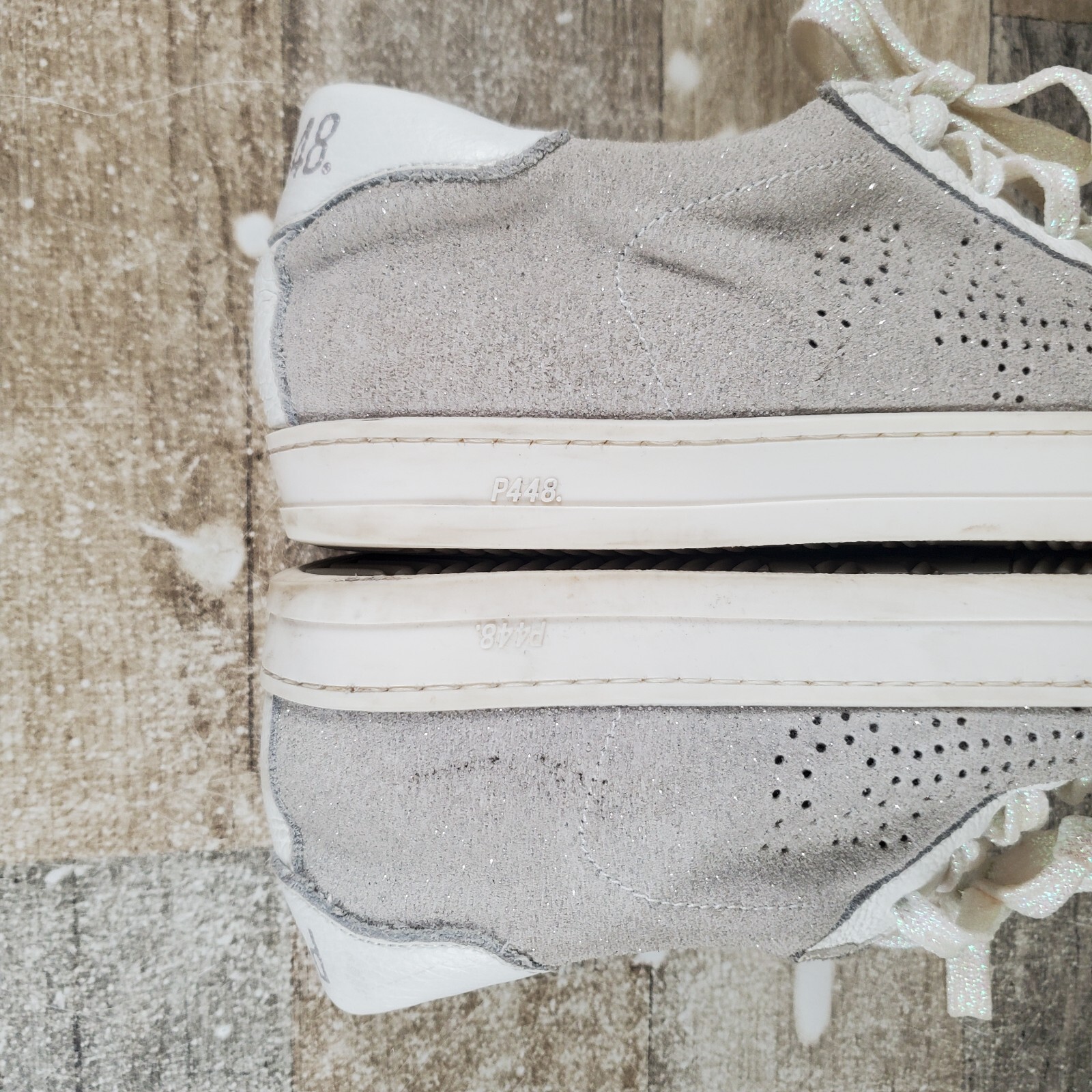 P448 John Womens Shoes Sz 8.5 – 9 M White Perforated Suede Round Toe Sneakers