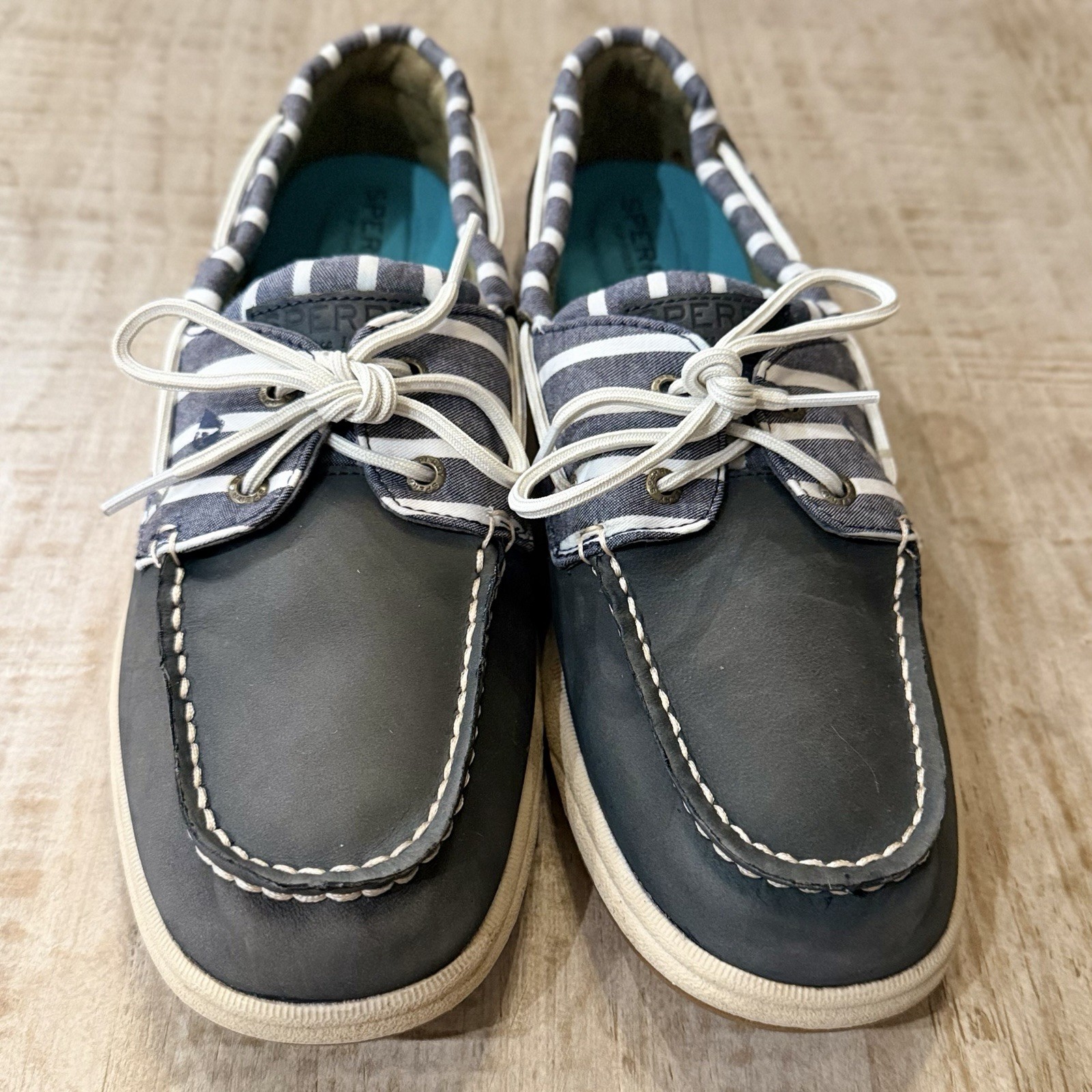 Sperry Top-Sider Navy/White Striped Leather Boat Shoes Womens 11M