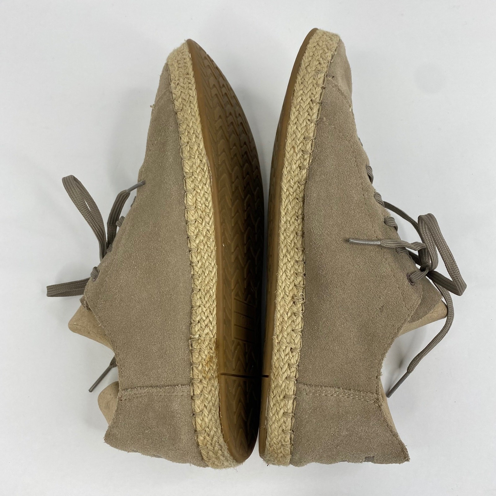 TOMS Lena Desert Taupe/Beige Suede Leather Espadrille Lace Up Womens 8.5 Shoes