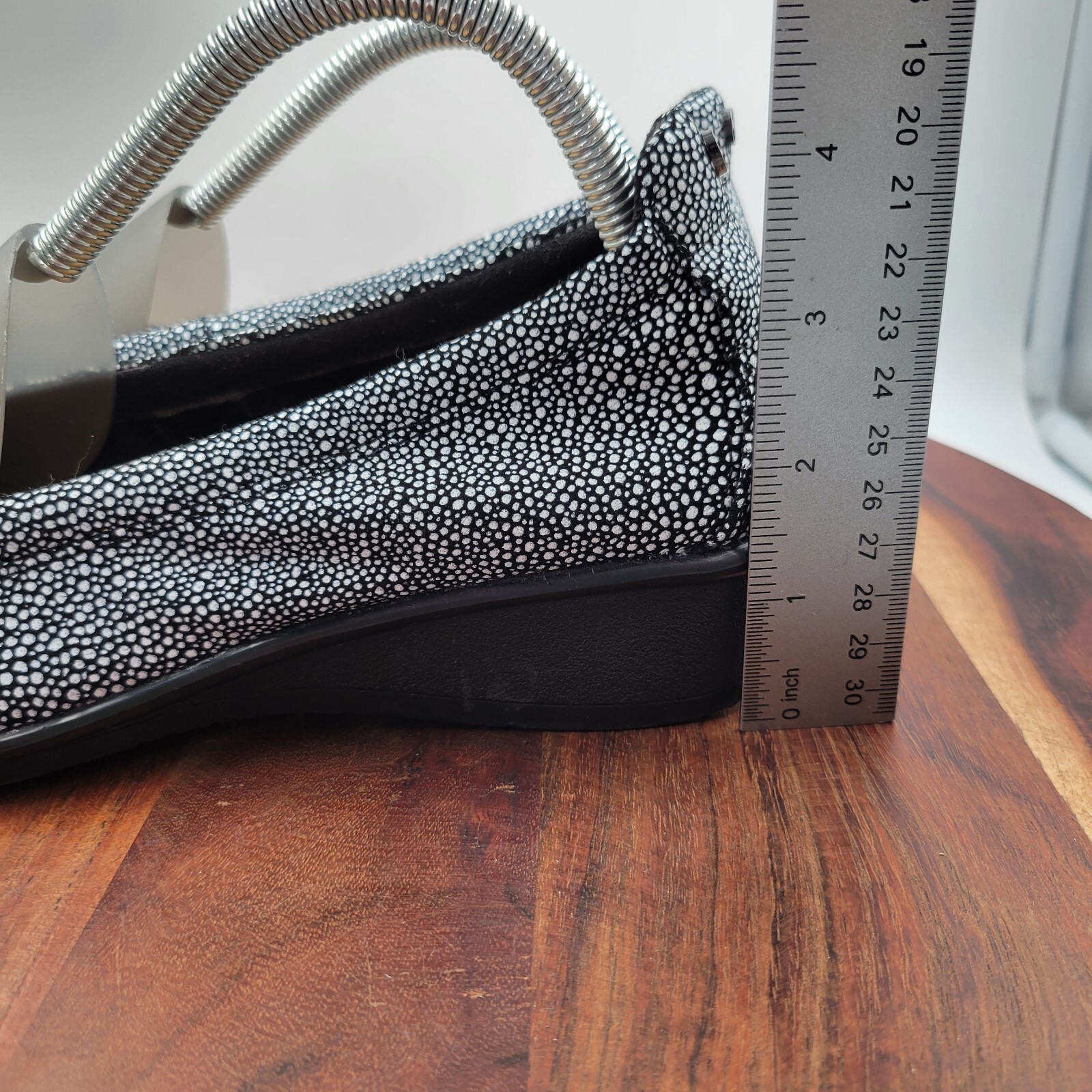 Revere Marrakesh Loafer Shoes Women’s 8W Wide Black White Leather Spotted Wedge