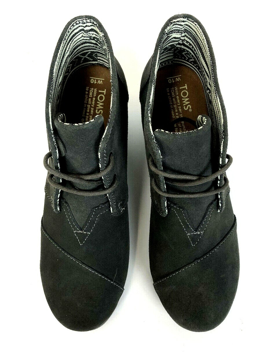 TOMS Womens Desert Suede 2.45″ Wedge Ankle Bootie Size 10 Dark Gray Lace Up EUC