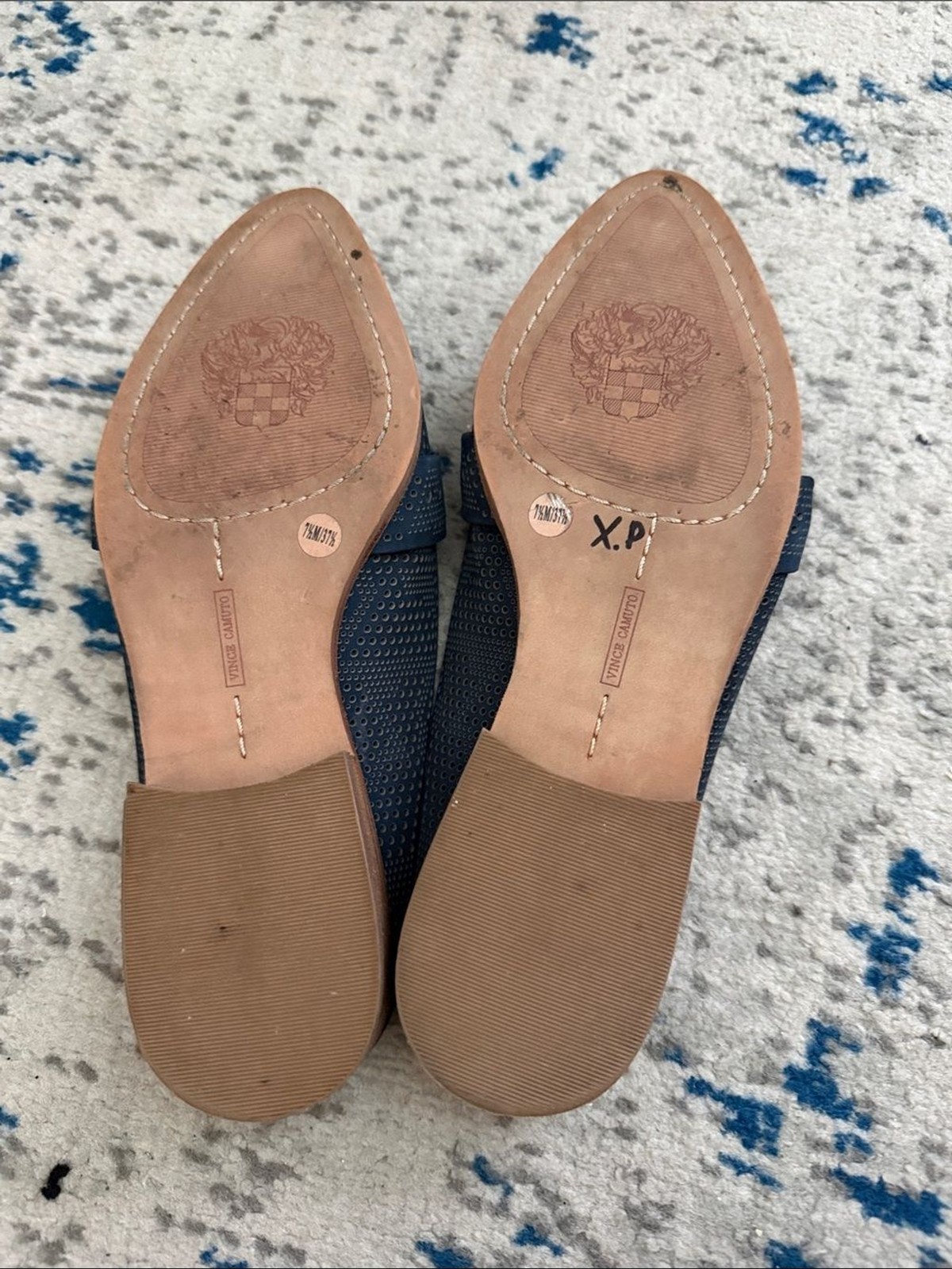 Vince Camuto Navy Perforated Pointed-Toe Mules
