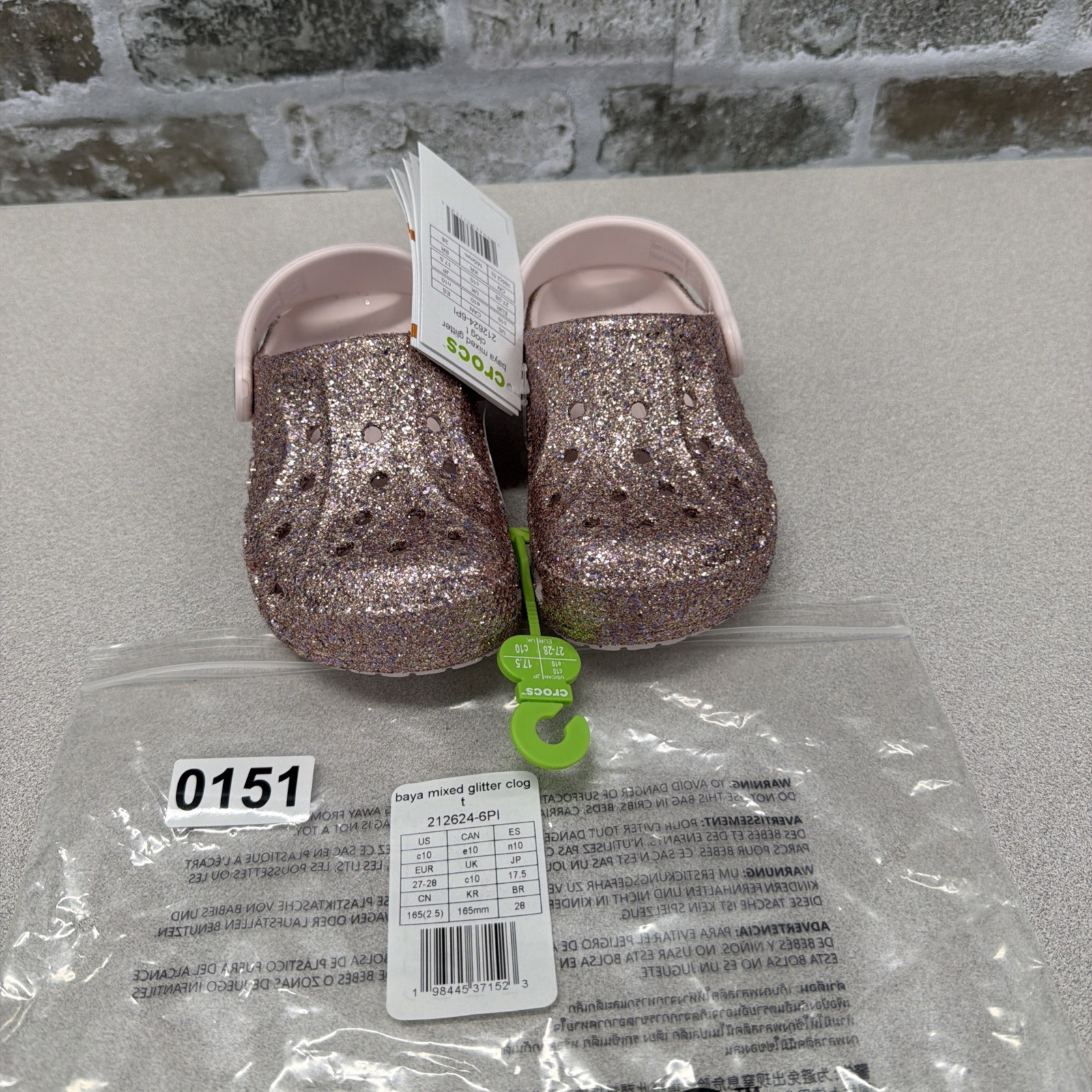 Crocs Kids C10 Baya Clogs Platform Shoes Mixed Pink Glitter 212624-6pI