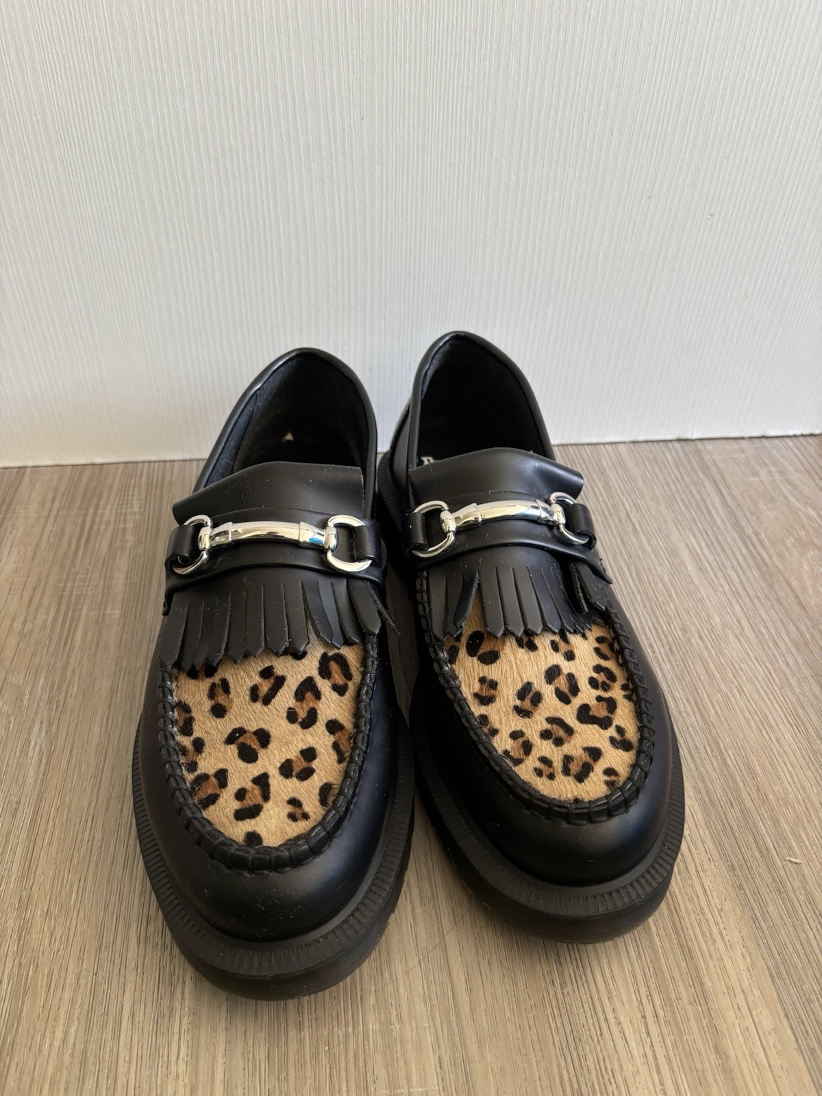 Dr. Martens Adrian Bone Snaffle Leopard Cheetah Hair-On Loafers Charm Size 7