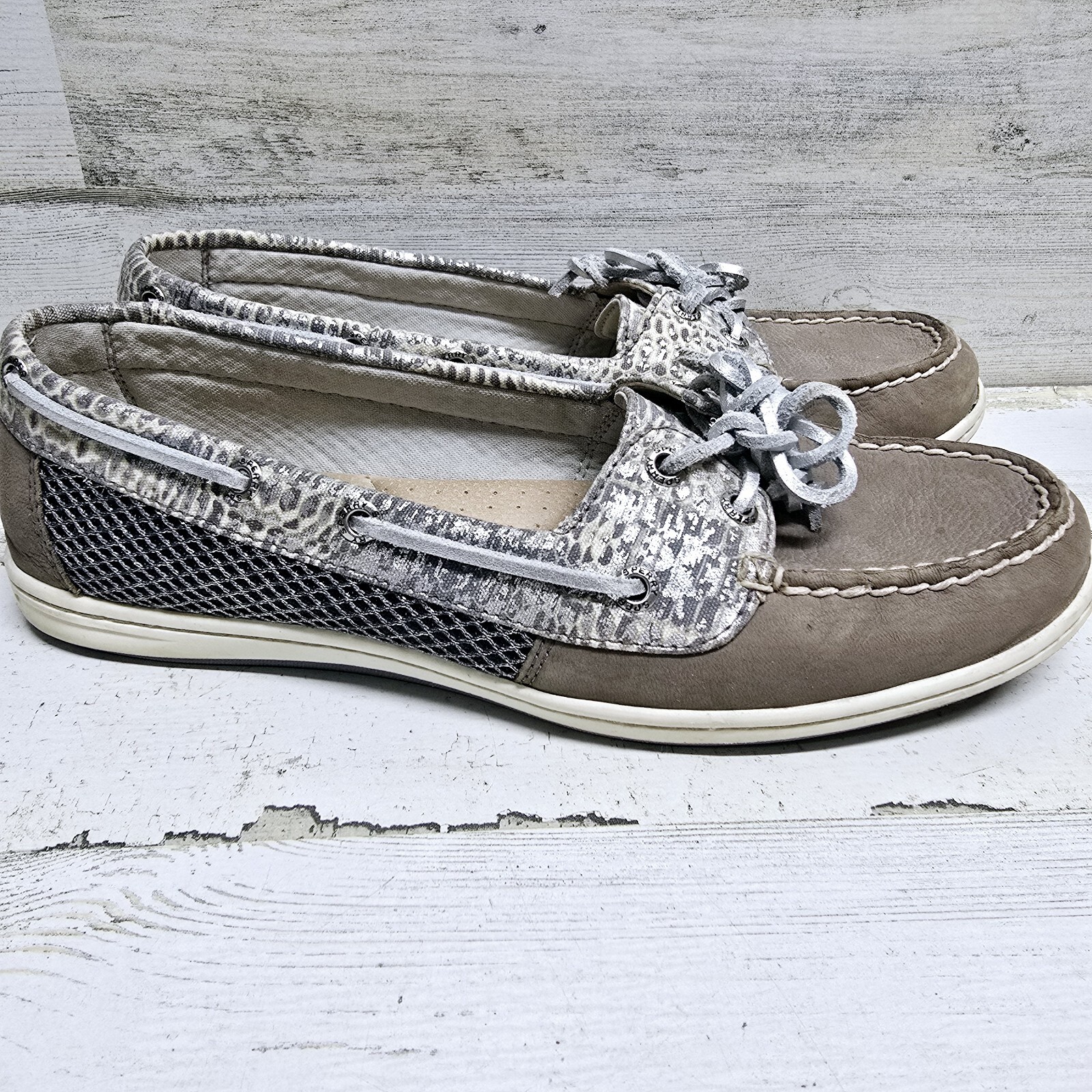 Sperry Top-Sider Womens 10 M Taupe Leather Koifish Cheetah Boat Shoes