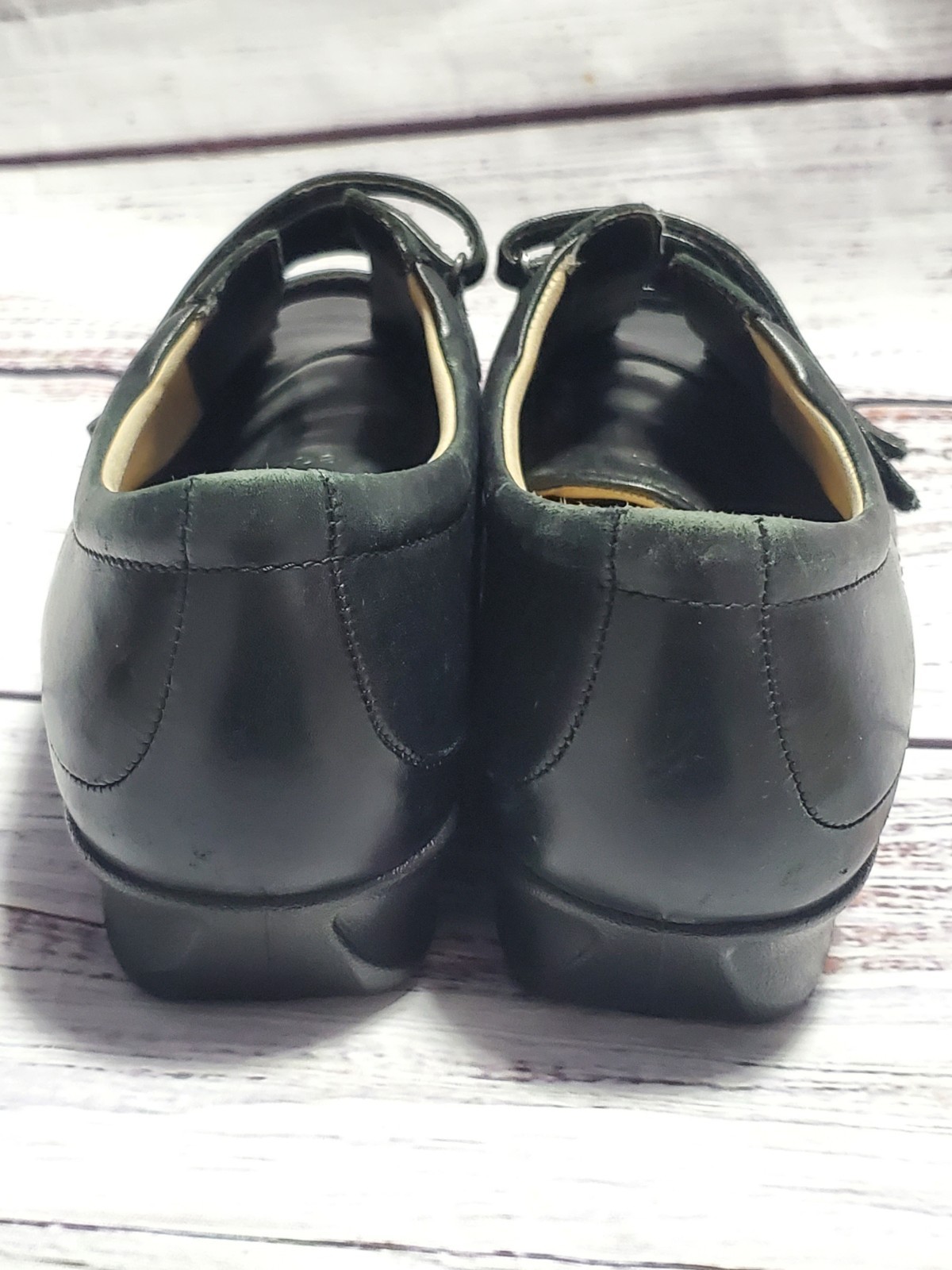 ECCO Shoes Womens Size 9.5 Black Leather Hook Loop Walking Comfort Sneakers