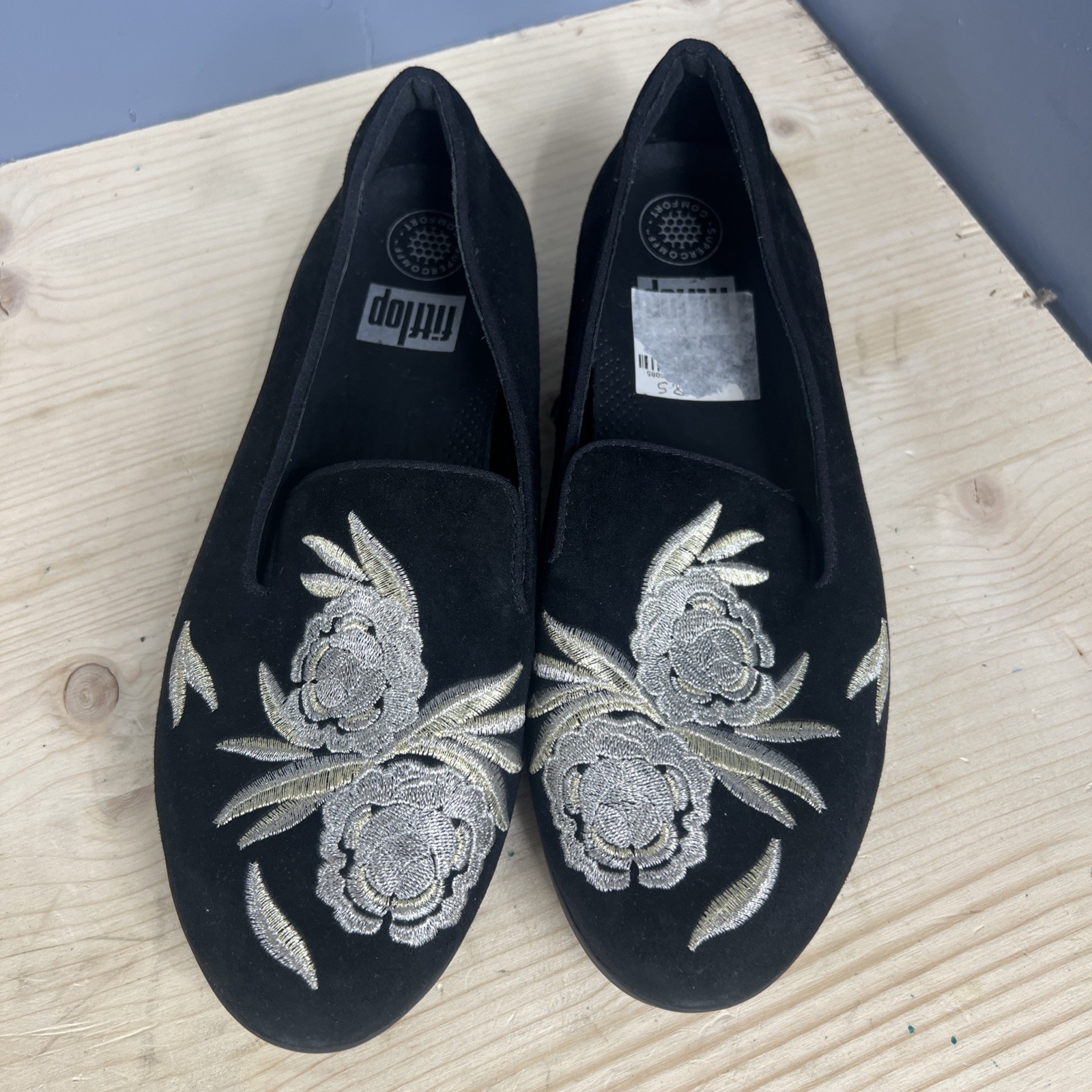 FitFlop Audrey Baroque Velvet Smoking Slippers Loafer Comfort Shoes WM Sz 8.5