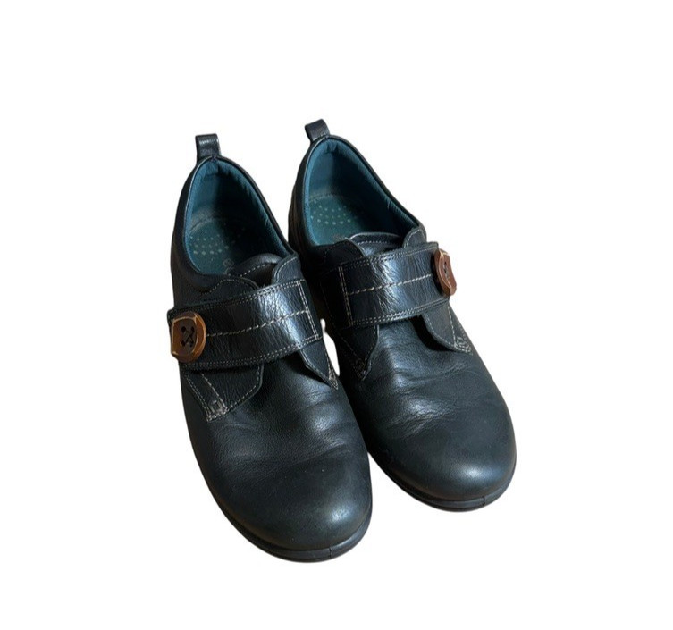 Ecco Womens Shoes Size 39 8 Black Leather Walking Monk Strap Button Hook Loop