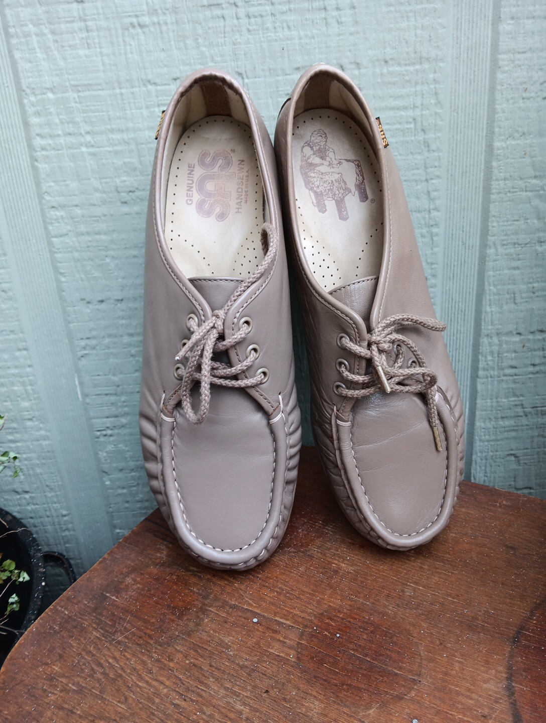 SAS Womens 10N Taupe Leather Lace-Up Shoes Siesta Comfort USA Grandma