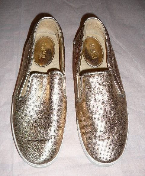 Michael Kors Women’s Leather Metallic Gold Spotted Slip On Shoes Sneakers-Sz 5M