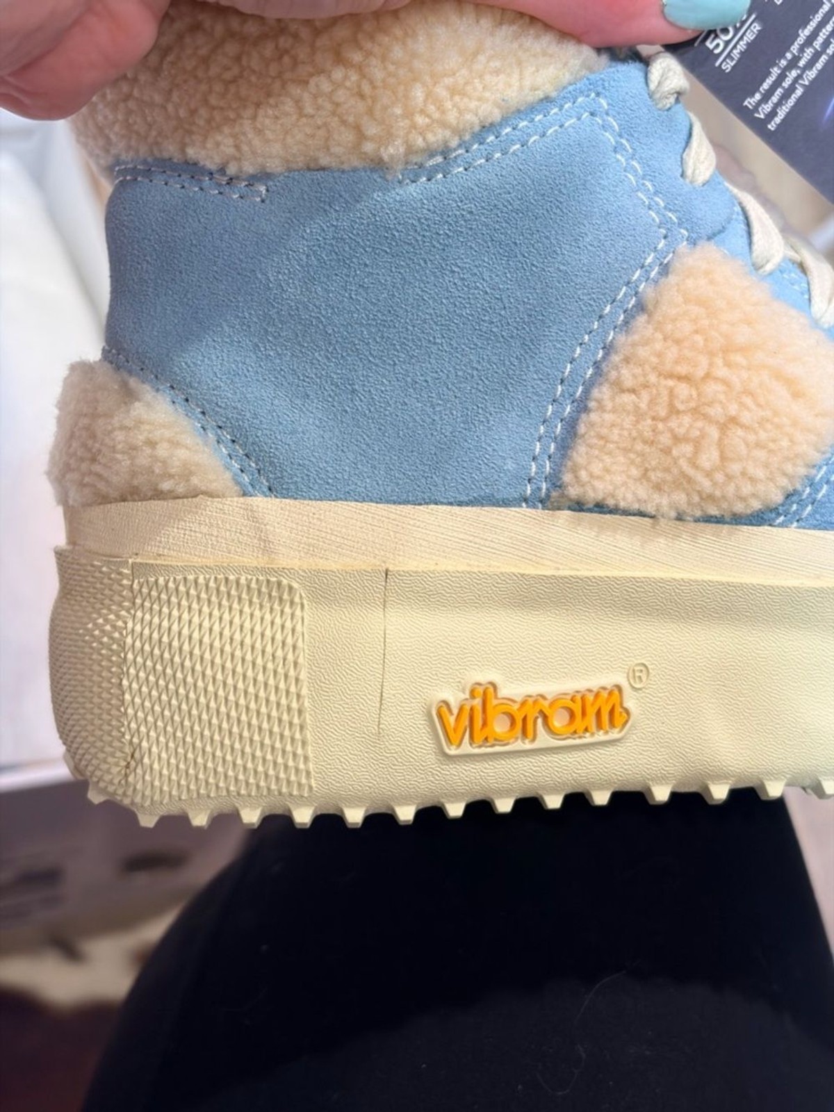 Brandblack women’s Light Blue Suede High-Top Sneakers with Cream Shearling Trim
