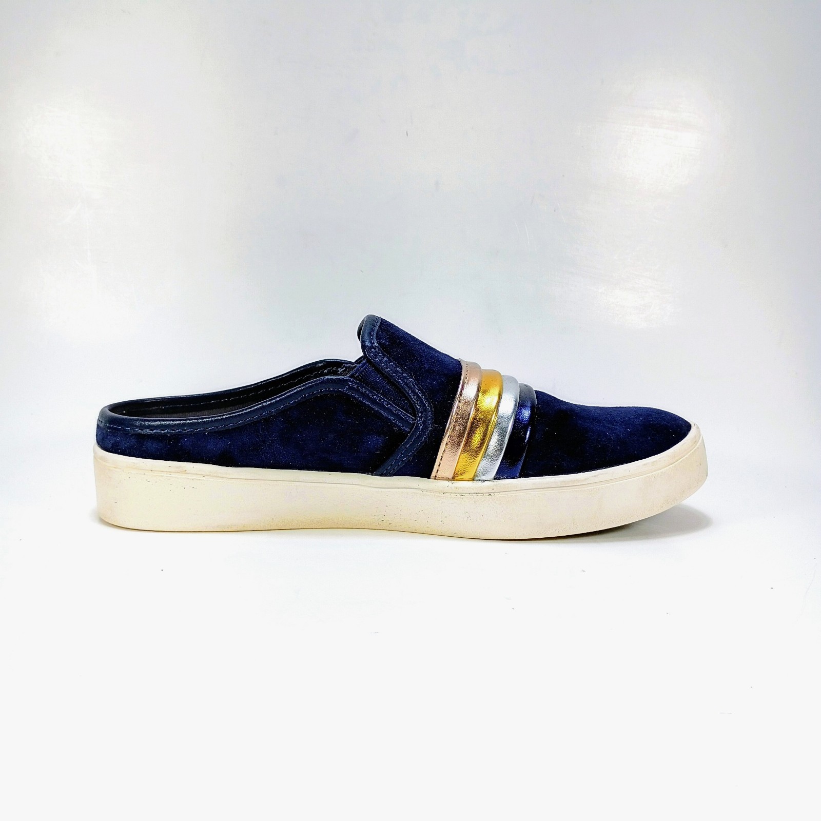 Spenco St Barts Womens 7 Navy Blue Suede Slip On Orthopedic Mules Shoes