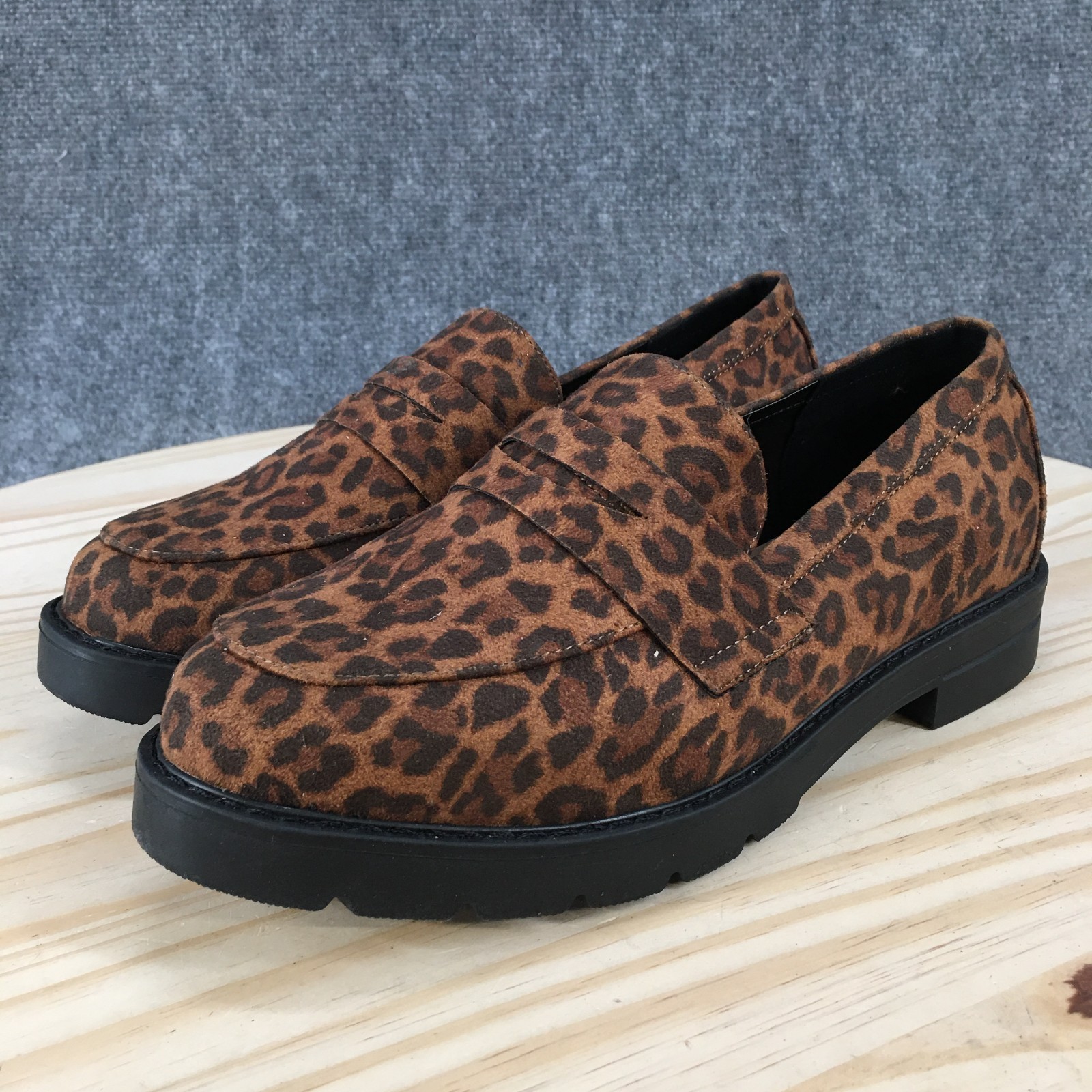 Just Fab Shoes Womens 8 E Brown Danica Penny Loafers Casual Leopard Slip On