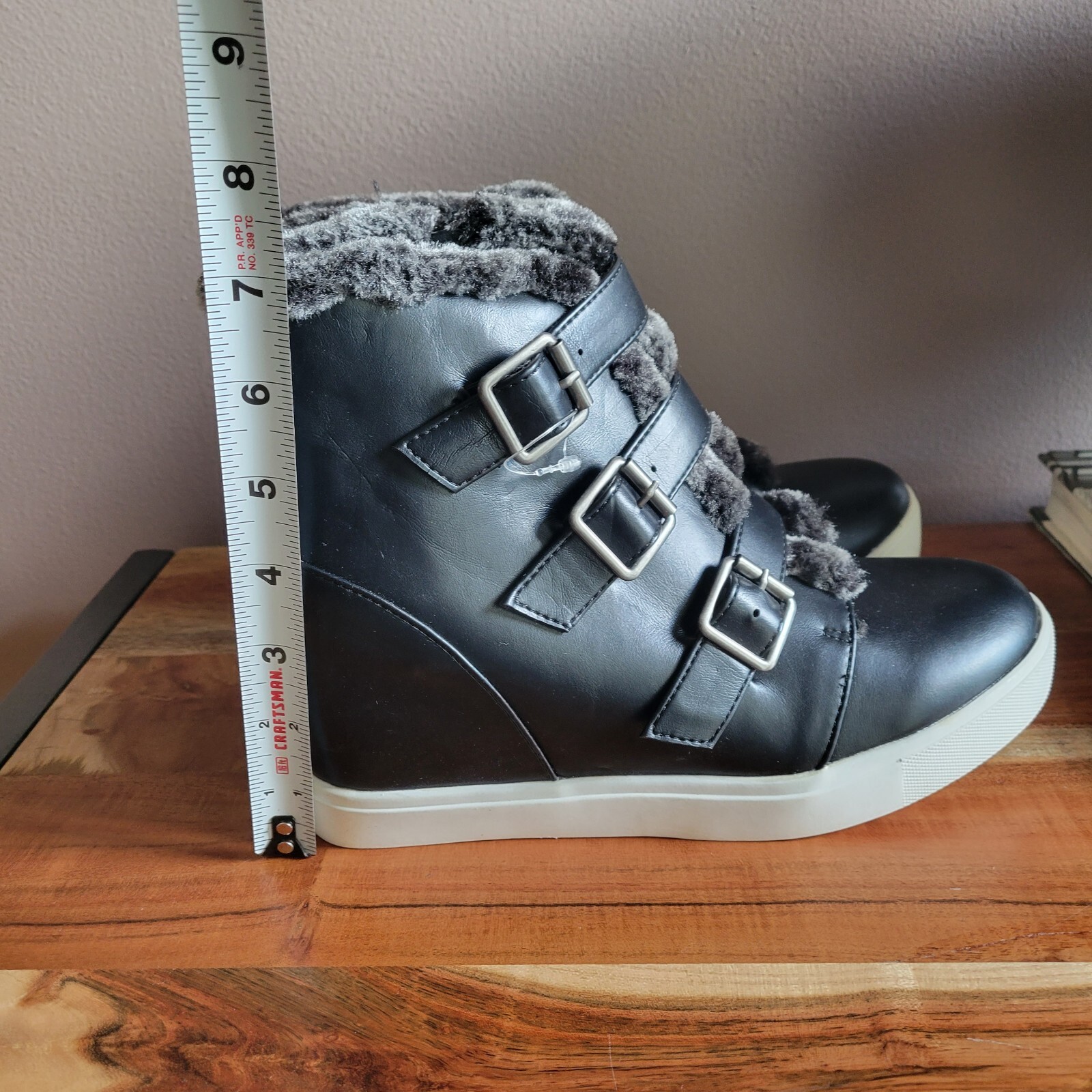 Brand New No Box Coconuts by Matisse Black Buckle Sneaker -Fuzzy Women Size 8