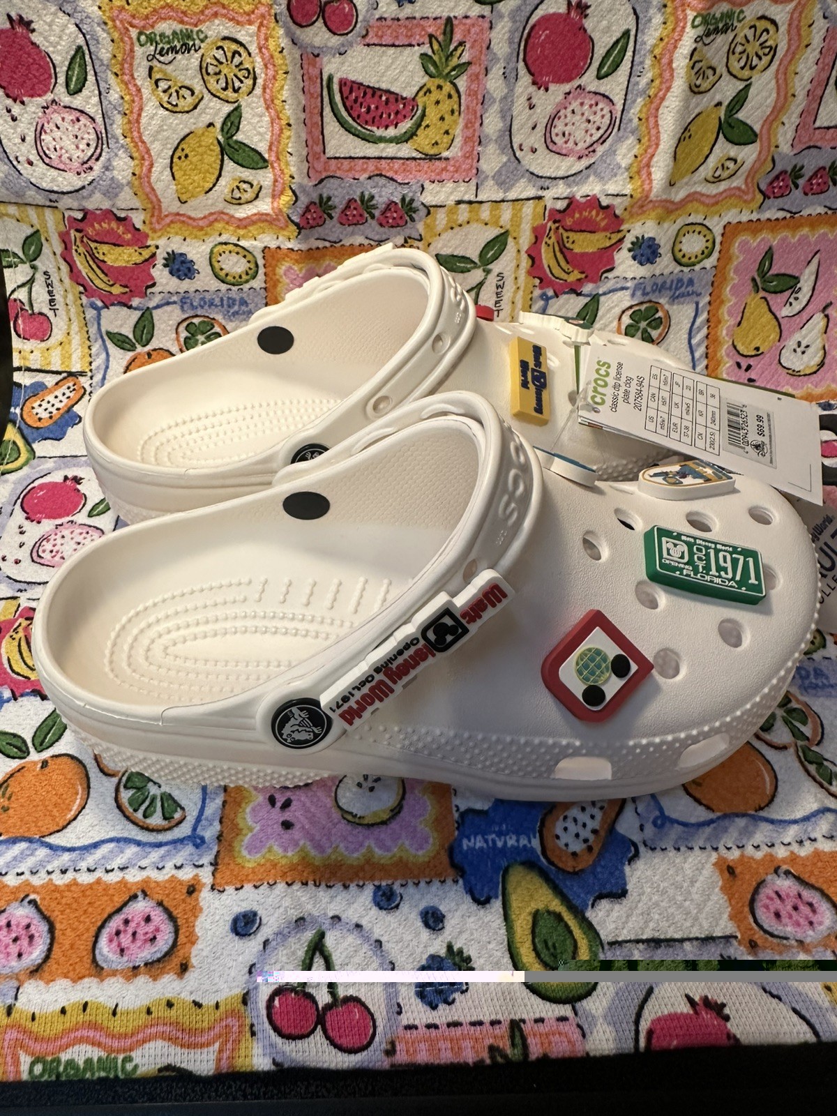 NWT❤️Crocs Classic M5/W7 White DTP License Plate Disney Vault Collection Clogs🥳