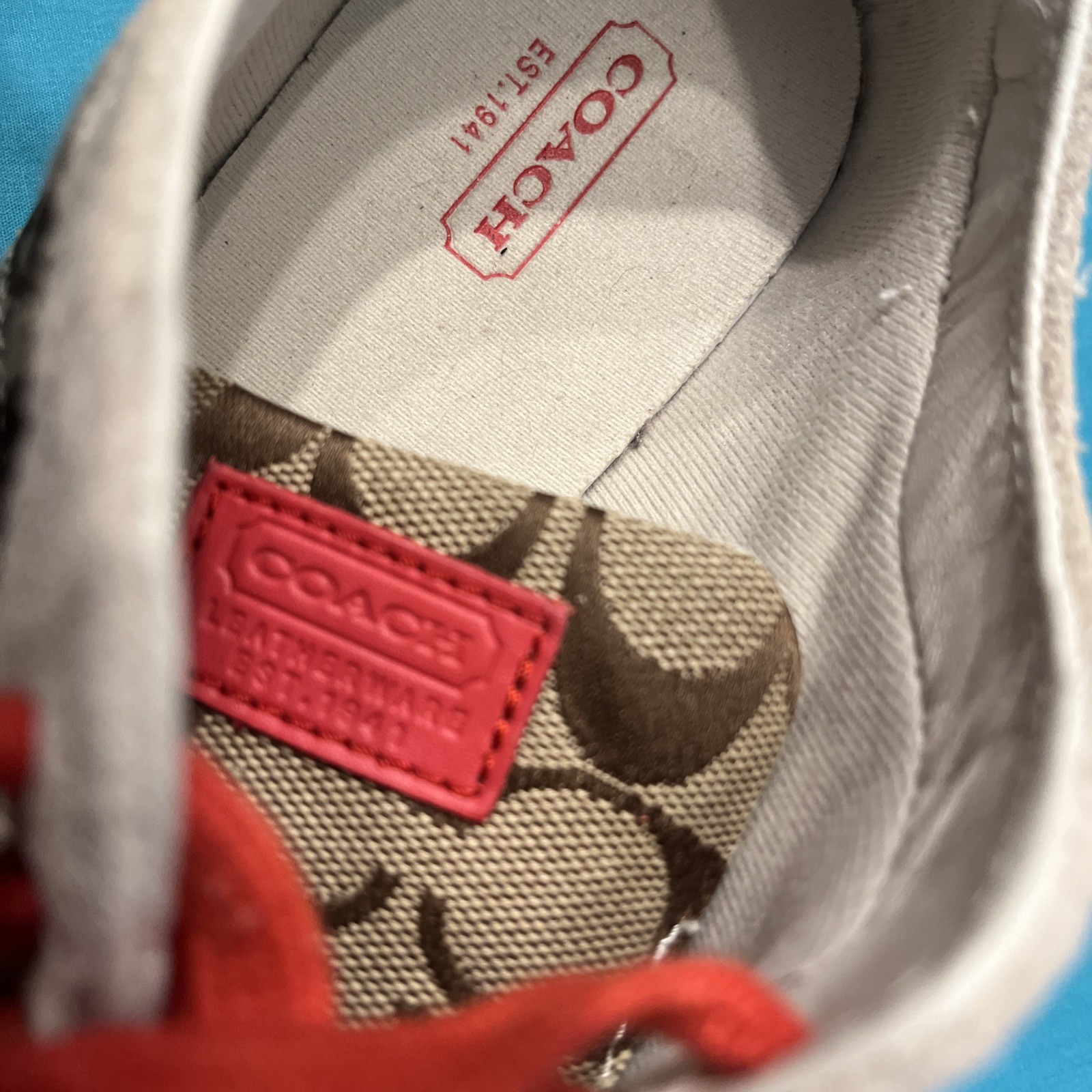 Coach Signature Logo BAYLEE Sneakers Size 9 Suede Leather Canvas Good Cond.