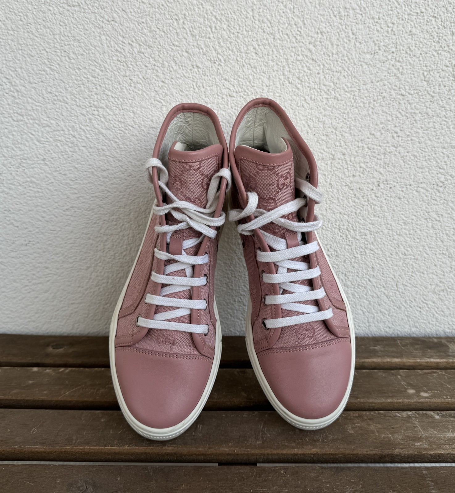 Women’s Gucci GG Monogram High Top Sneakers Shoes 426186 Pink Size 35 US 5