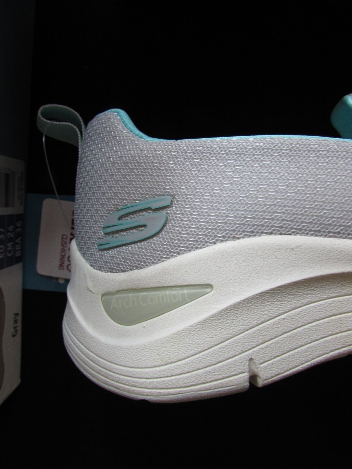 Skechers Ladies’ Arch Comfort Athletic Slip On Shoe Gray/Teal Synthetic Size 7.0