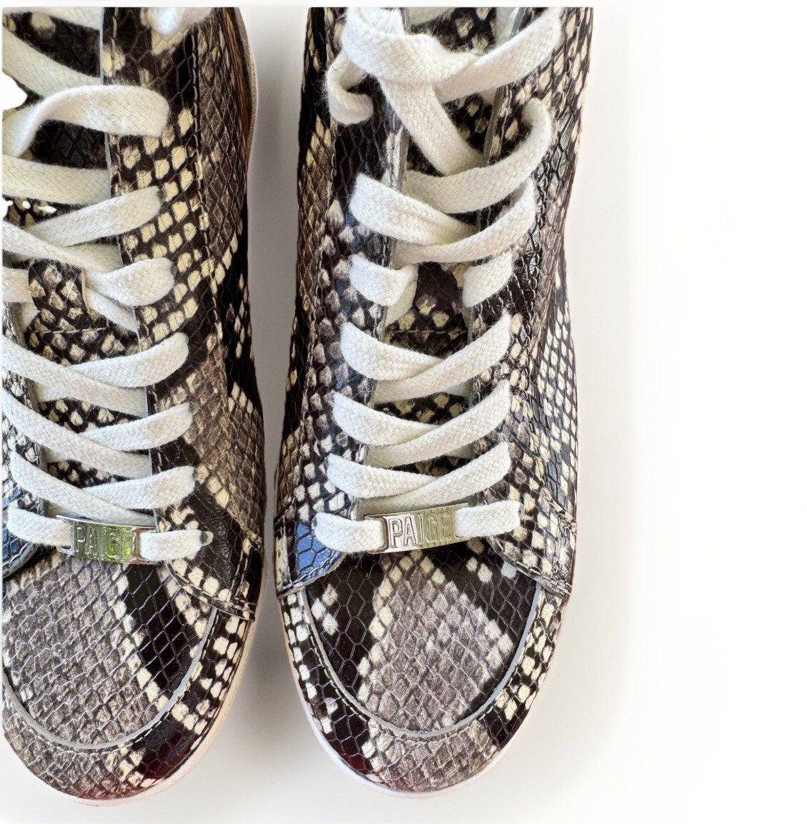Paige Sneakers Snake Animal Print Leather High Top Sz 6 Gray Annie Fashion