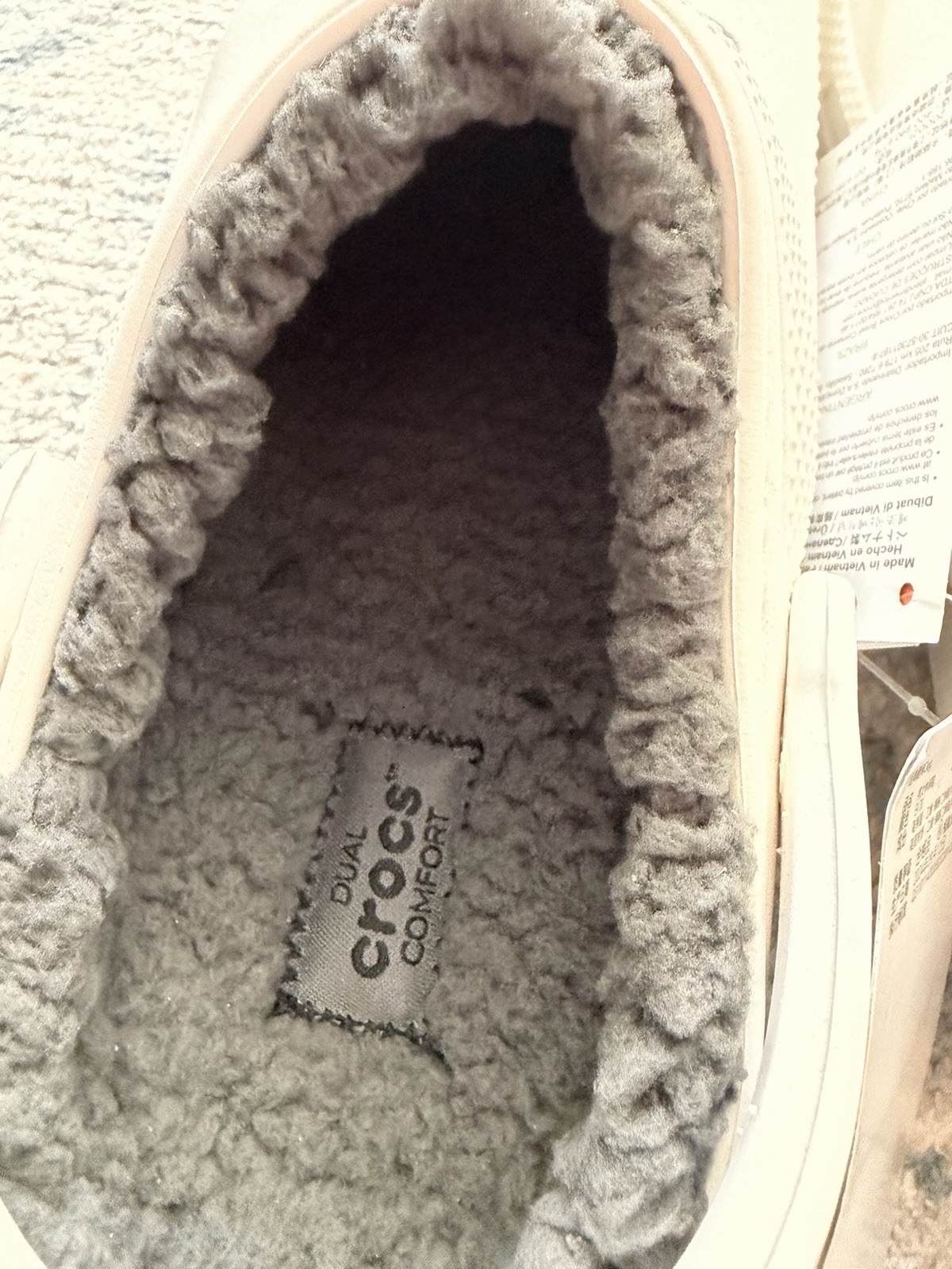 NWT Crocs Classic Lined Clog, White/Smoke, M5/W7
