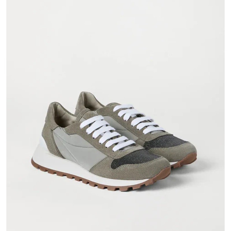 BRUNELLO CUCINELLI Monili Suede Sneakers Taupe and Beige Women’s 40.5/US 10.5