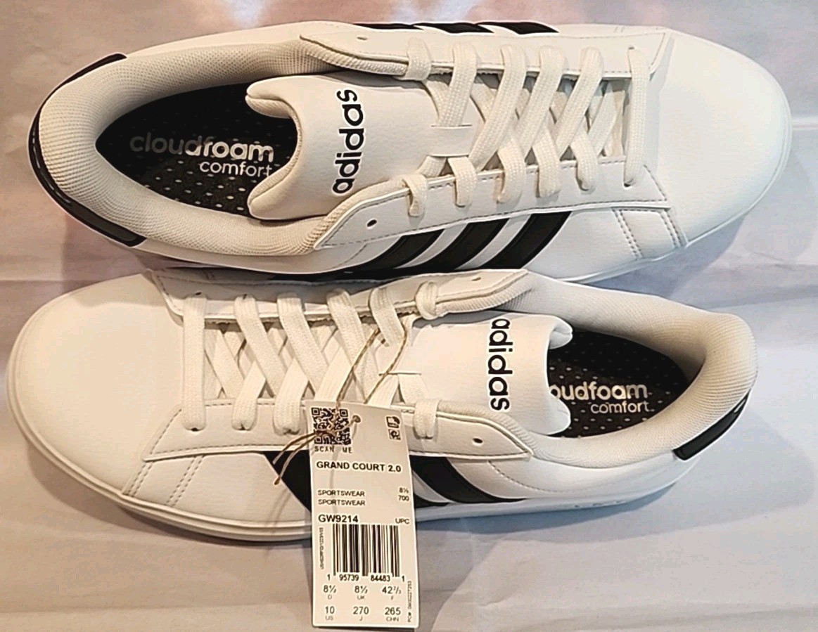 Size 10 – adidas Grand Court 2.0 – Cloud White / Core Black – Womens – GW9214
