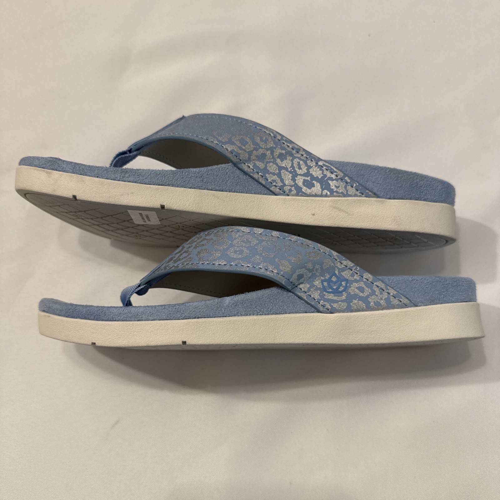 SPENCO ORTHOTIC THONG SANDAL, CHEETAH, BLUE GRAY, SIZE 7