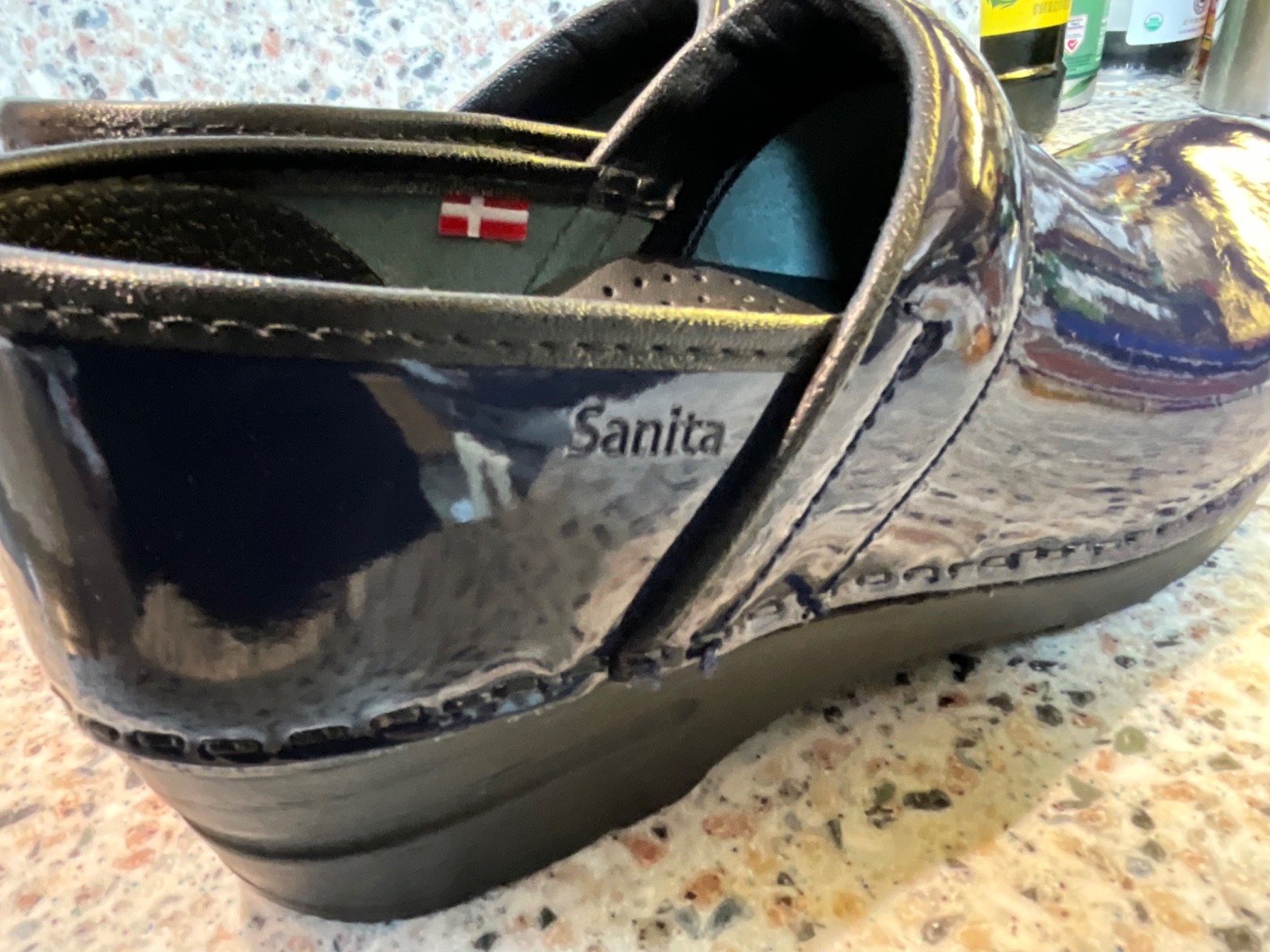 SANITA THE ORIGINAL DANISH CLOG SIZE 37/6-6.5 NAVY BLUE PATENT LEATHER NEW