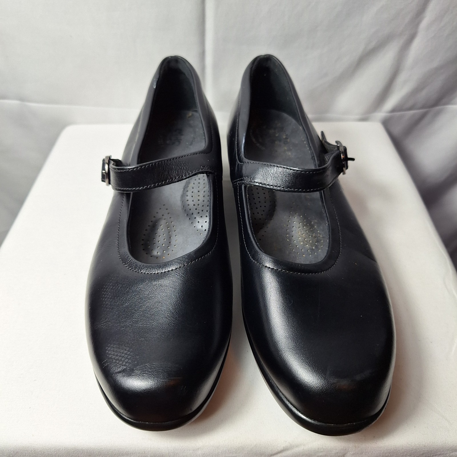 SAS Maria Mary Jane Shoes Sz 10 Black Leather Adjustable Strap Buckle Comfort