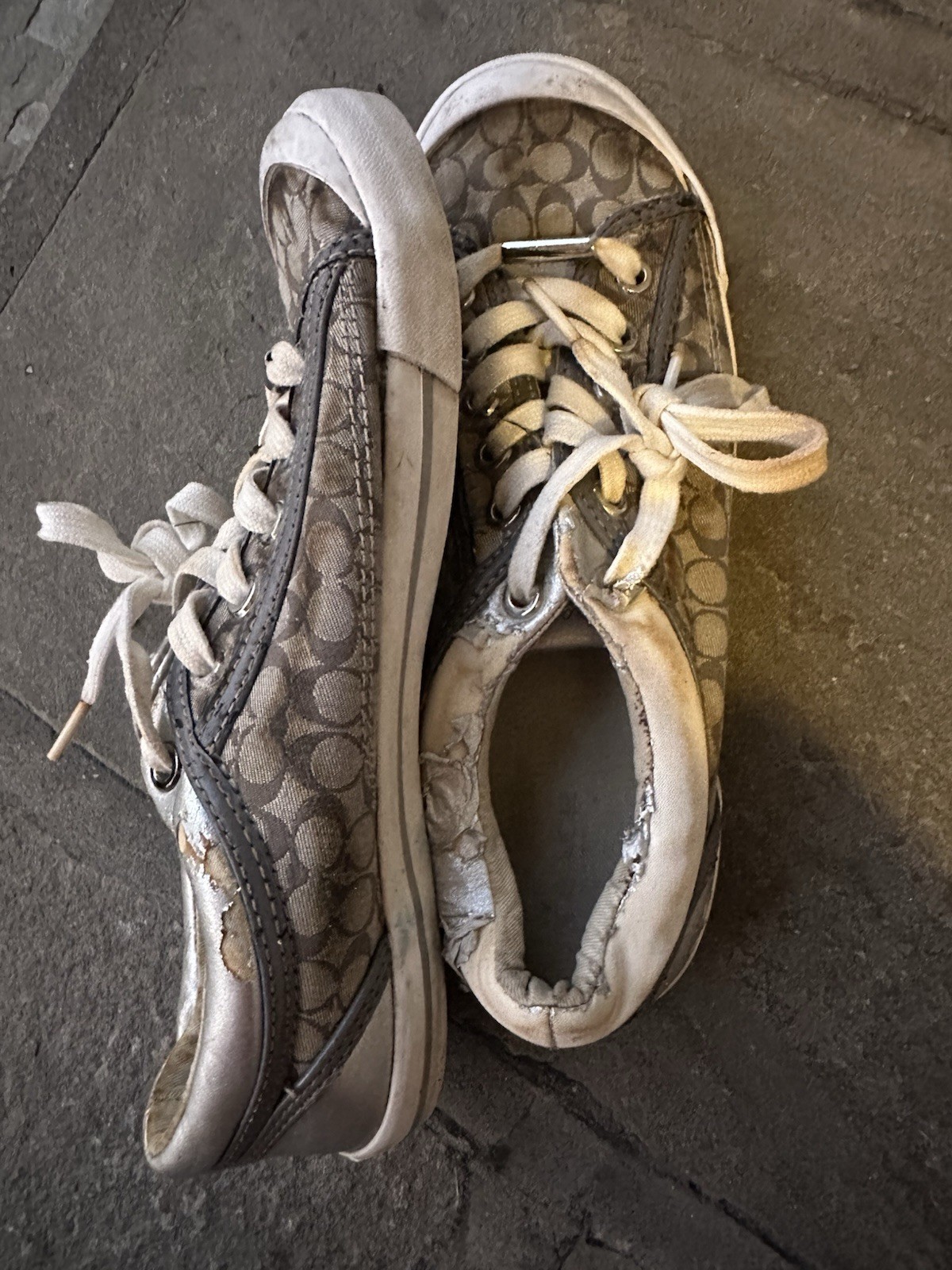 Coach Signature Logo Canvas Francesca Women’s Sneaker Gray/White/Silver 7.5