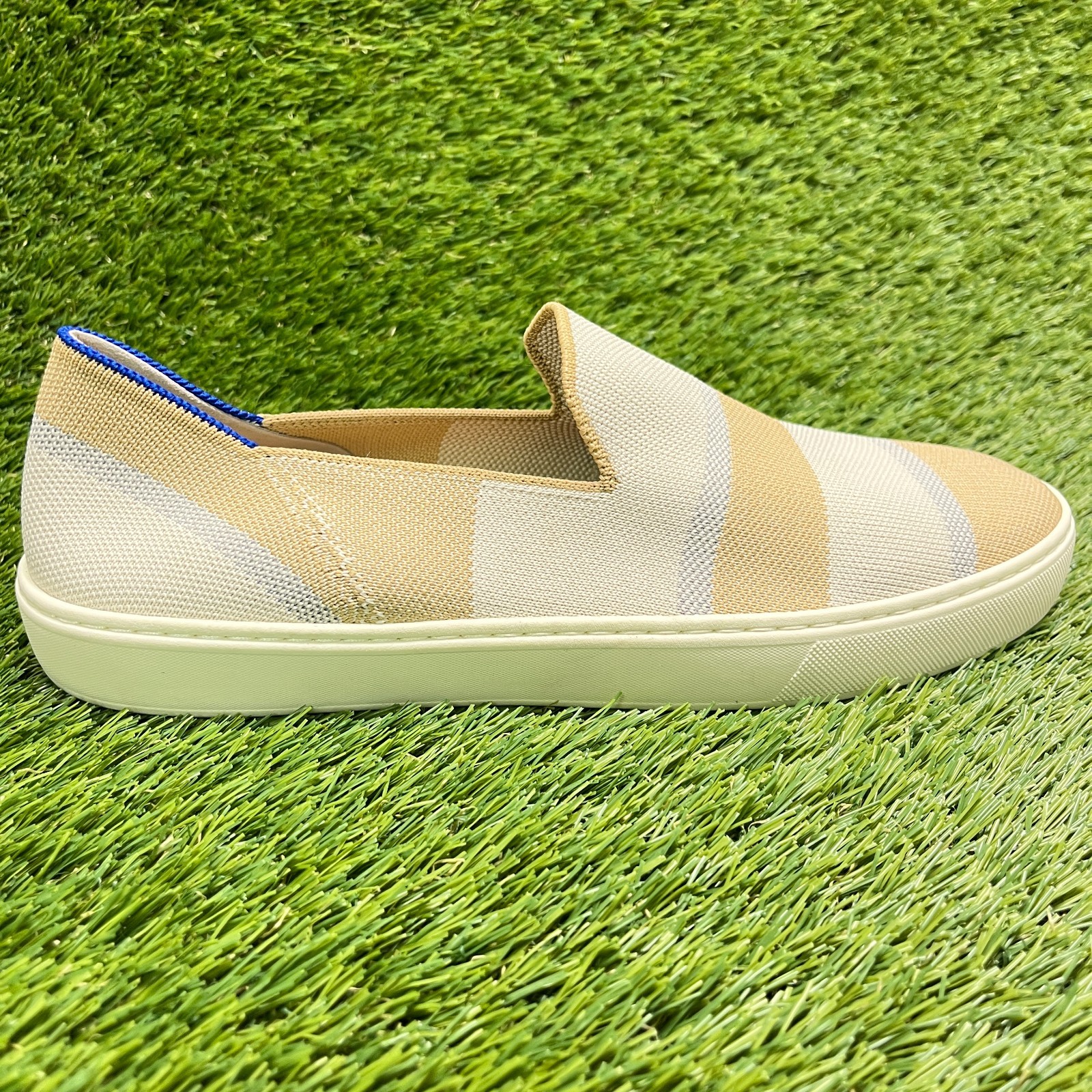 Rothy’s The Original Birch Stripe Womens Size 11 Beige Casual Slip-On Shoes
