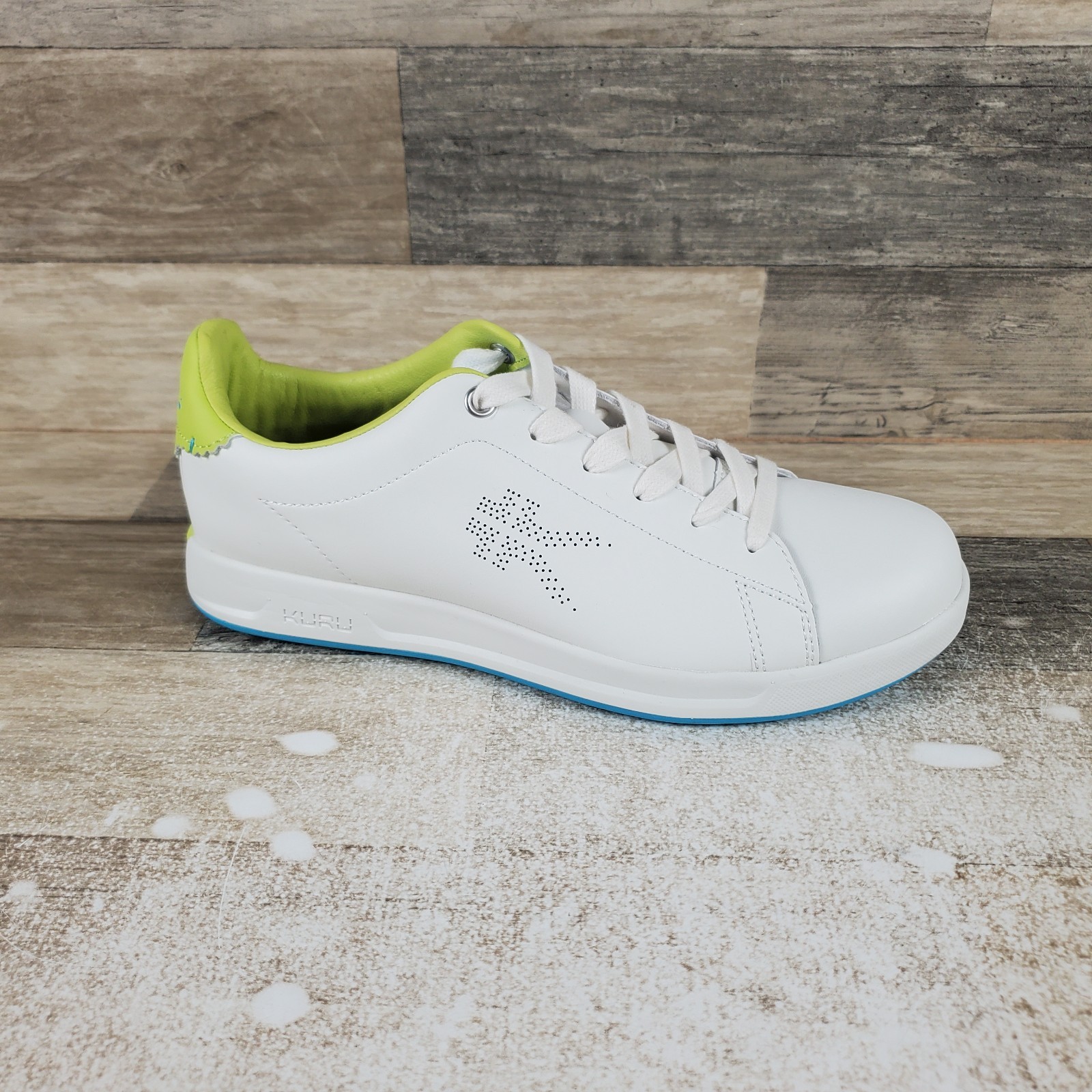Kuru Roam Womens Shoes Sz 10 Bright White Pale Lime Leather Lace Up Sneakers