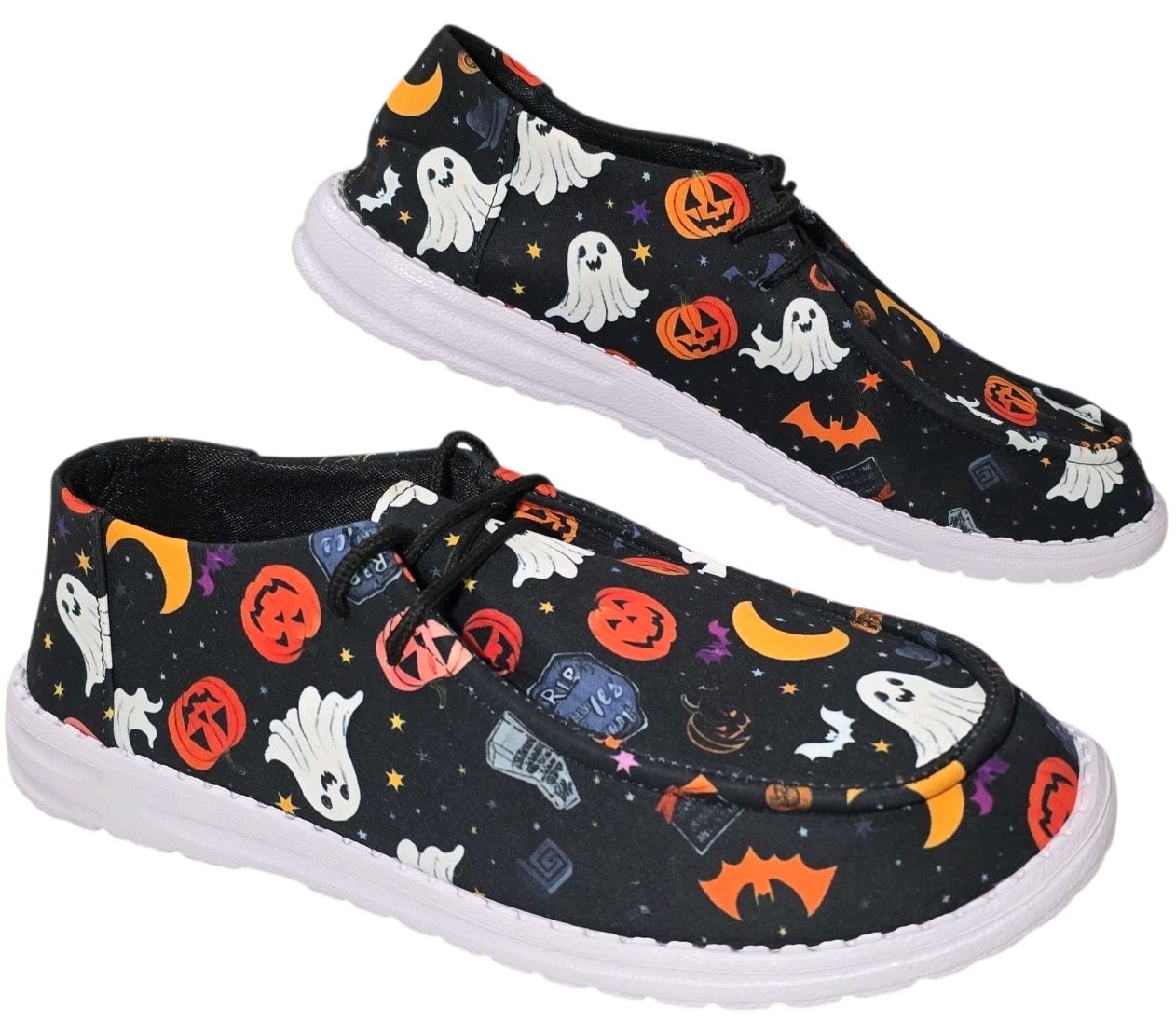 Halloween Ghosts Bats Jack O’Lantern Shoes Womens 11.5 – 12 Mens 9 – 9.5 NEW