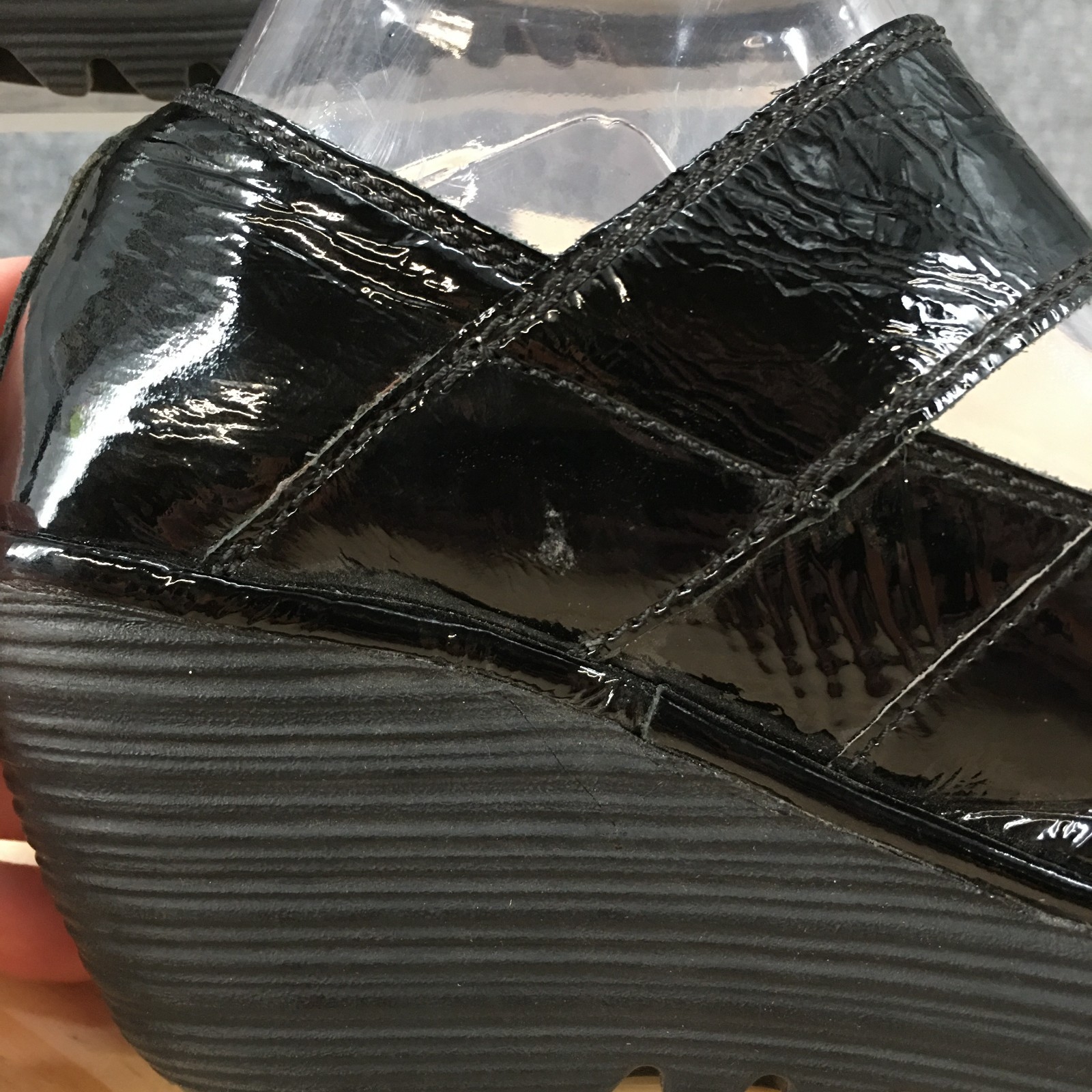 Fly London Yaya Mary Jane Wedge Shoes Womens 38 Black Patent Leather Casual