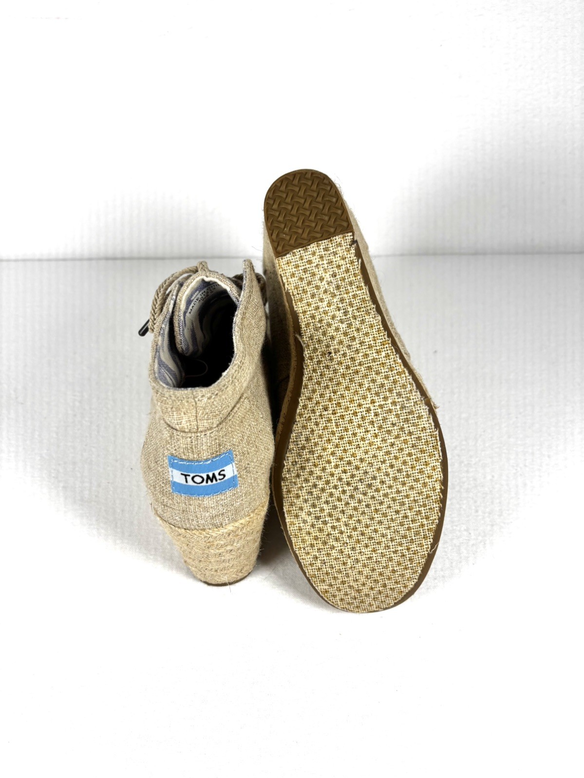 TOMS 6.5 Desert Wedge Booties Ankle Espadrille Nuetral Lace Up Taupe