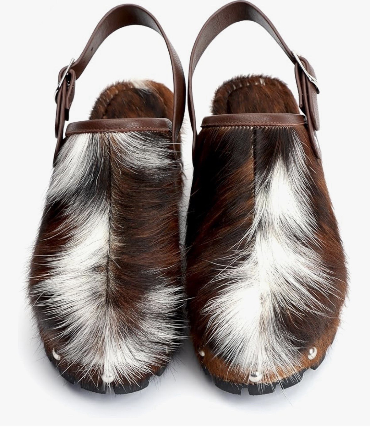 100% Calf Hair Leather Platform Hippie Clog Mules Size 37 6.5