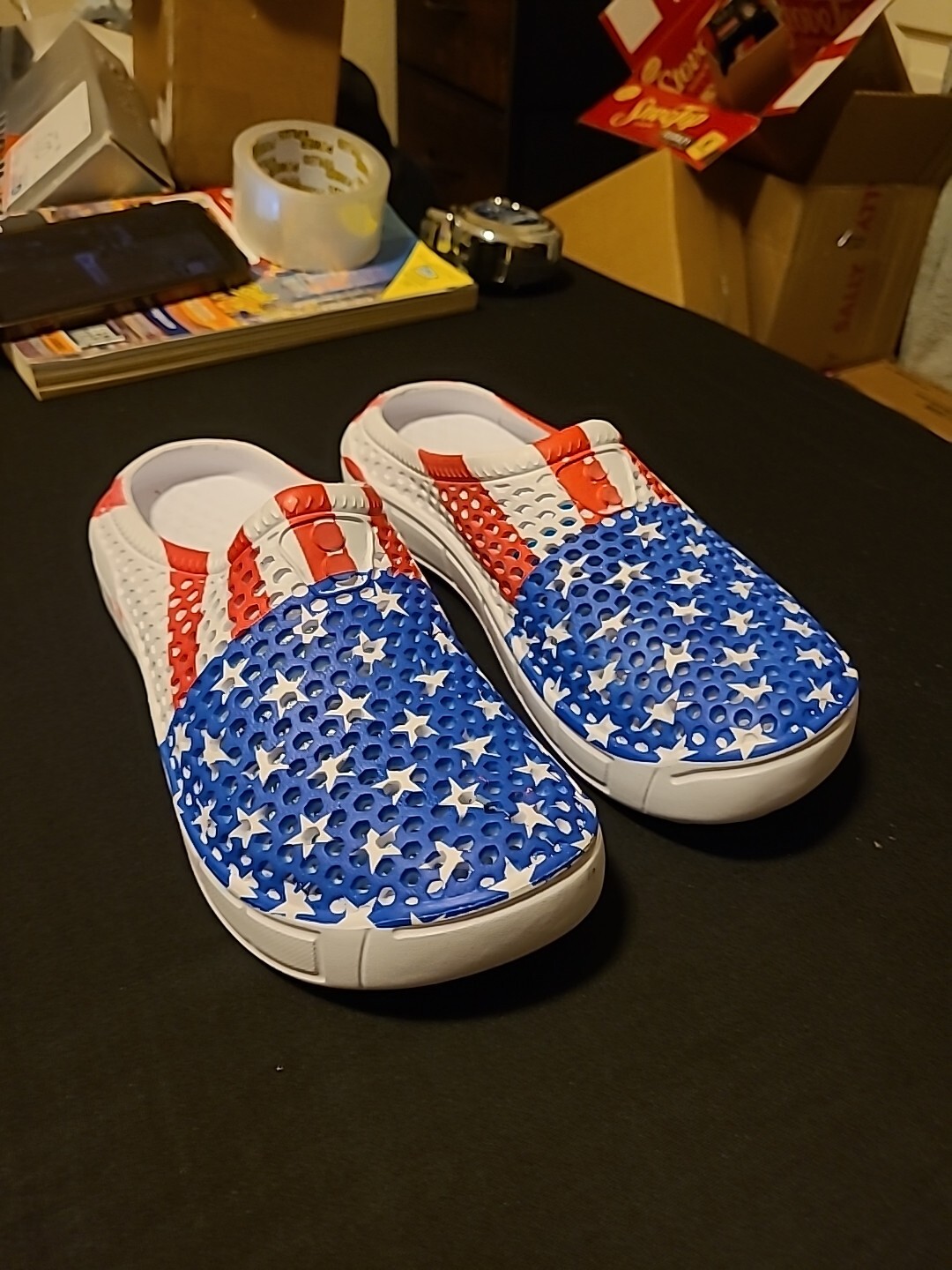 STARS & STRIPES RED WHITE & BLUE PATTERN CLOGS SZ 8 #61