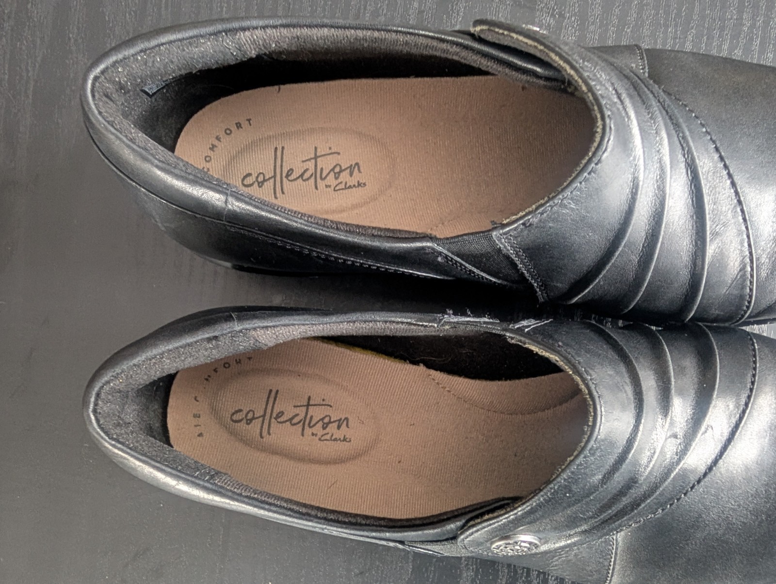 Clarks Women Hope Roxanne Black Leather Slip On Casual Ortholite Loafer Sz 7.5 W
