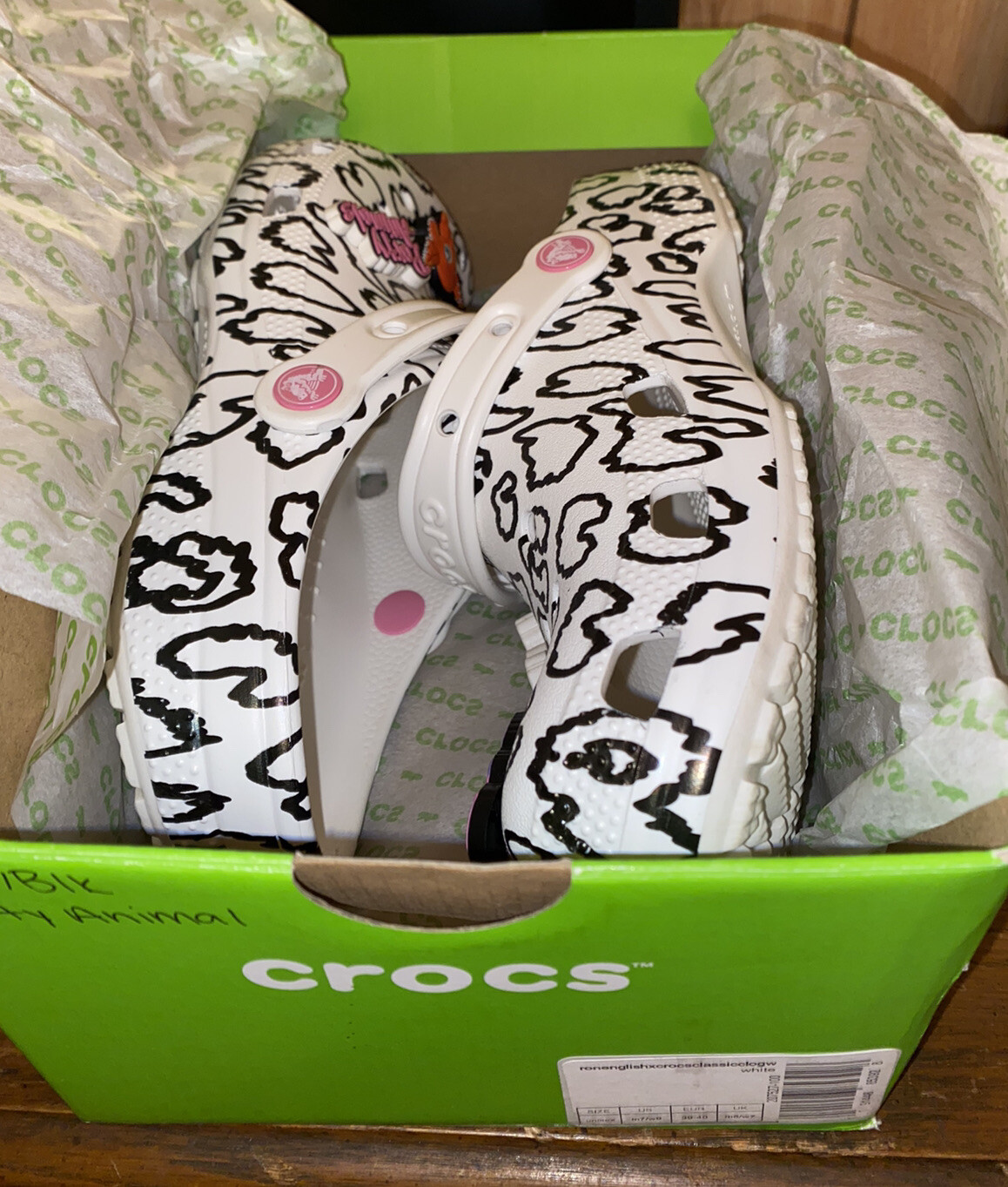 Crocs Classic Clogs, Party Animals X Ron English, White Cheetah, W9 / M7